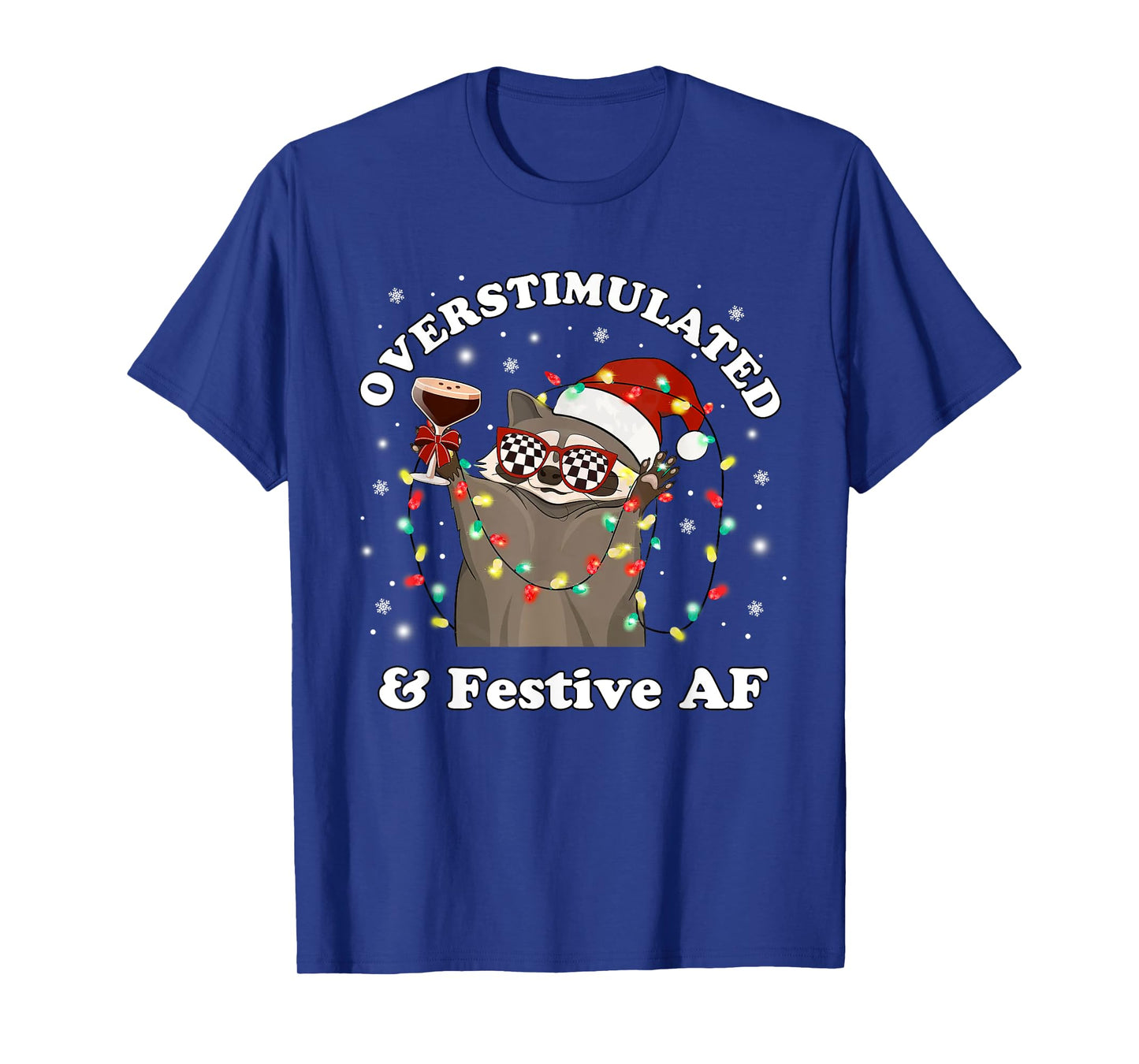 Overstimulated & Festive AF Raccoon Christmas Martini Bow T-Shirt
