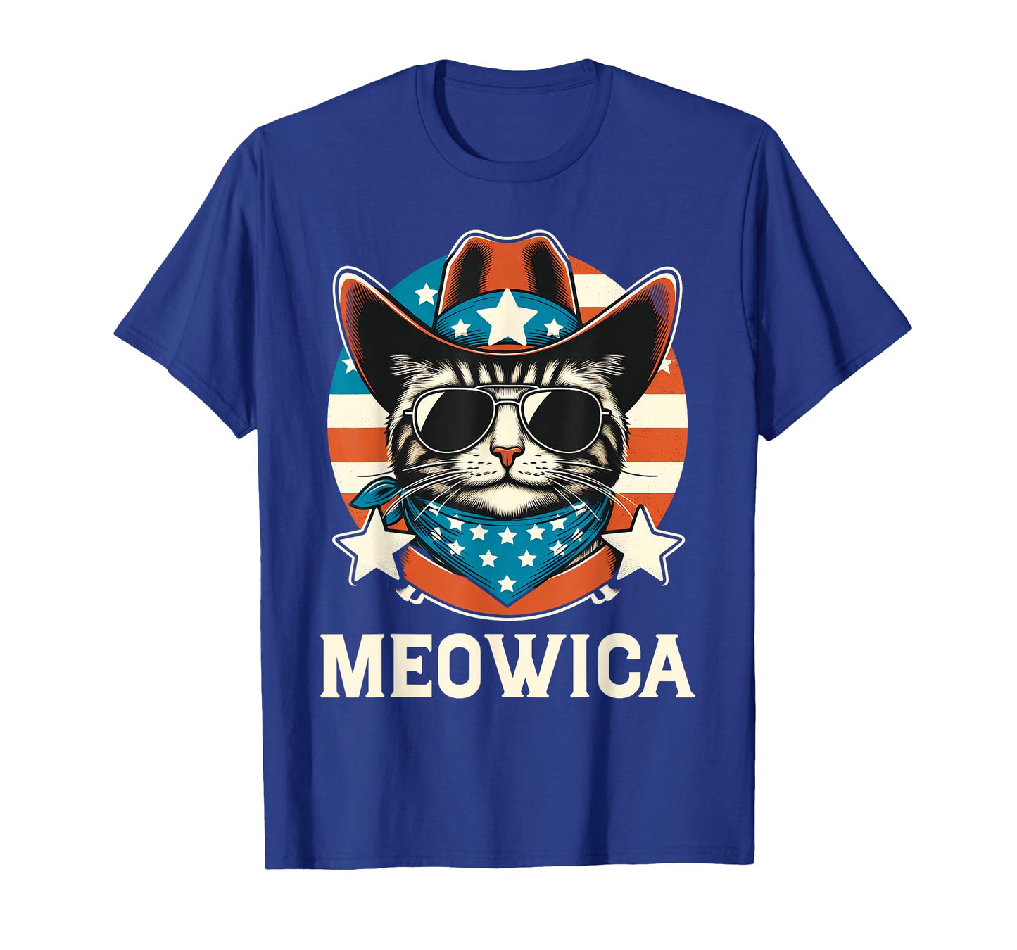 Meowica Cat Sunglasses American Flag Patriotic 4th of July T-Shirt
