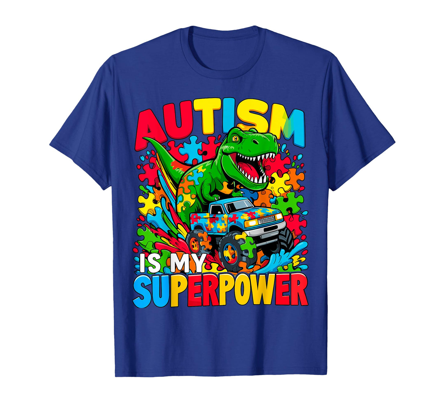 Autism Is My Superpower Dino Boys Monster Truck T-Shirt