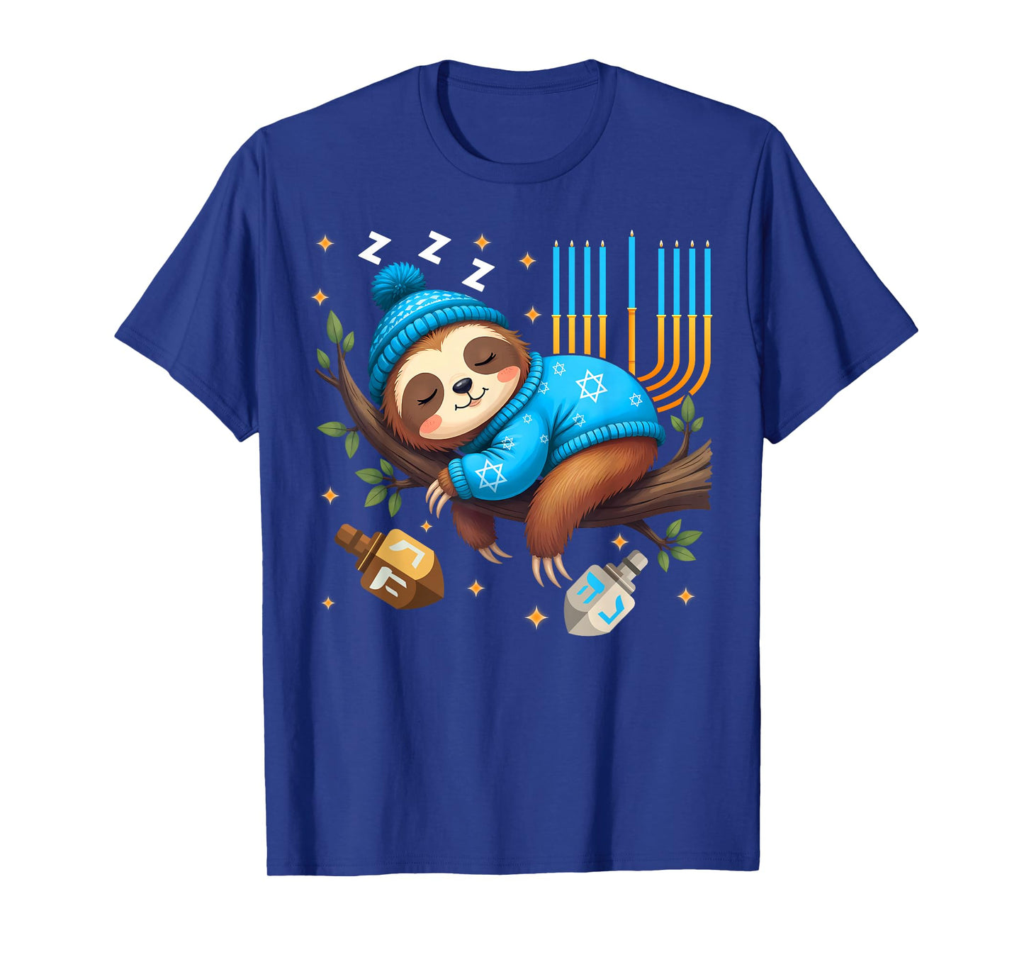 Sleeping Sloth Menorah Happy Hanukkah Chanukah Pajamas Kids T-Shirt