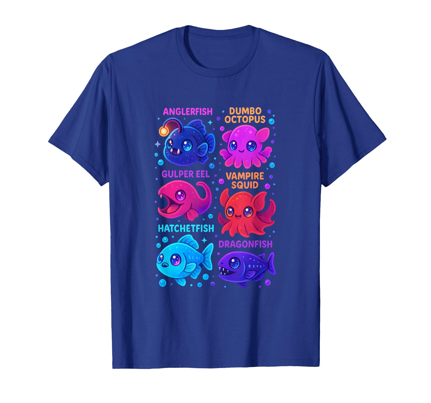 Chibi Deep Sea Creatures Grid Cute Anglerfish and Dumbo T-Shirt