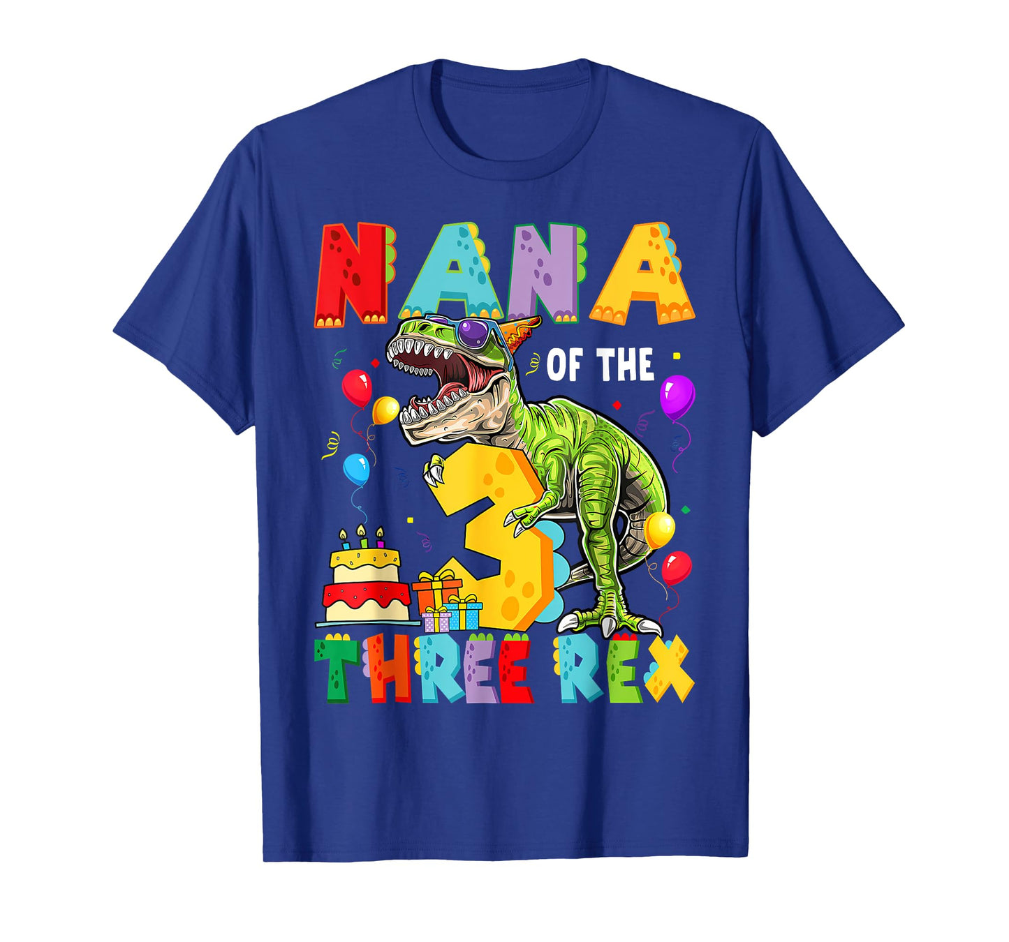 Nana Of The Three Rex 3Rd Birthday Boy Dinosaur T-Rex T-Shirt