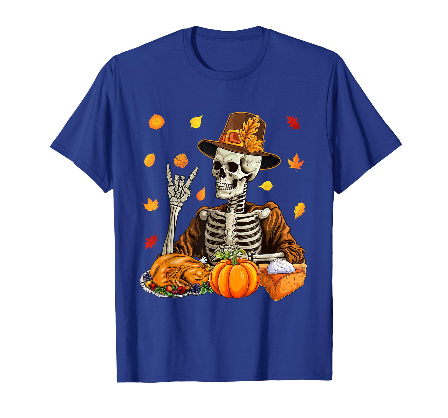 Thanksgiving X-ray Skeleton Funny Rock Hand Fall Leaves T-Shirt