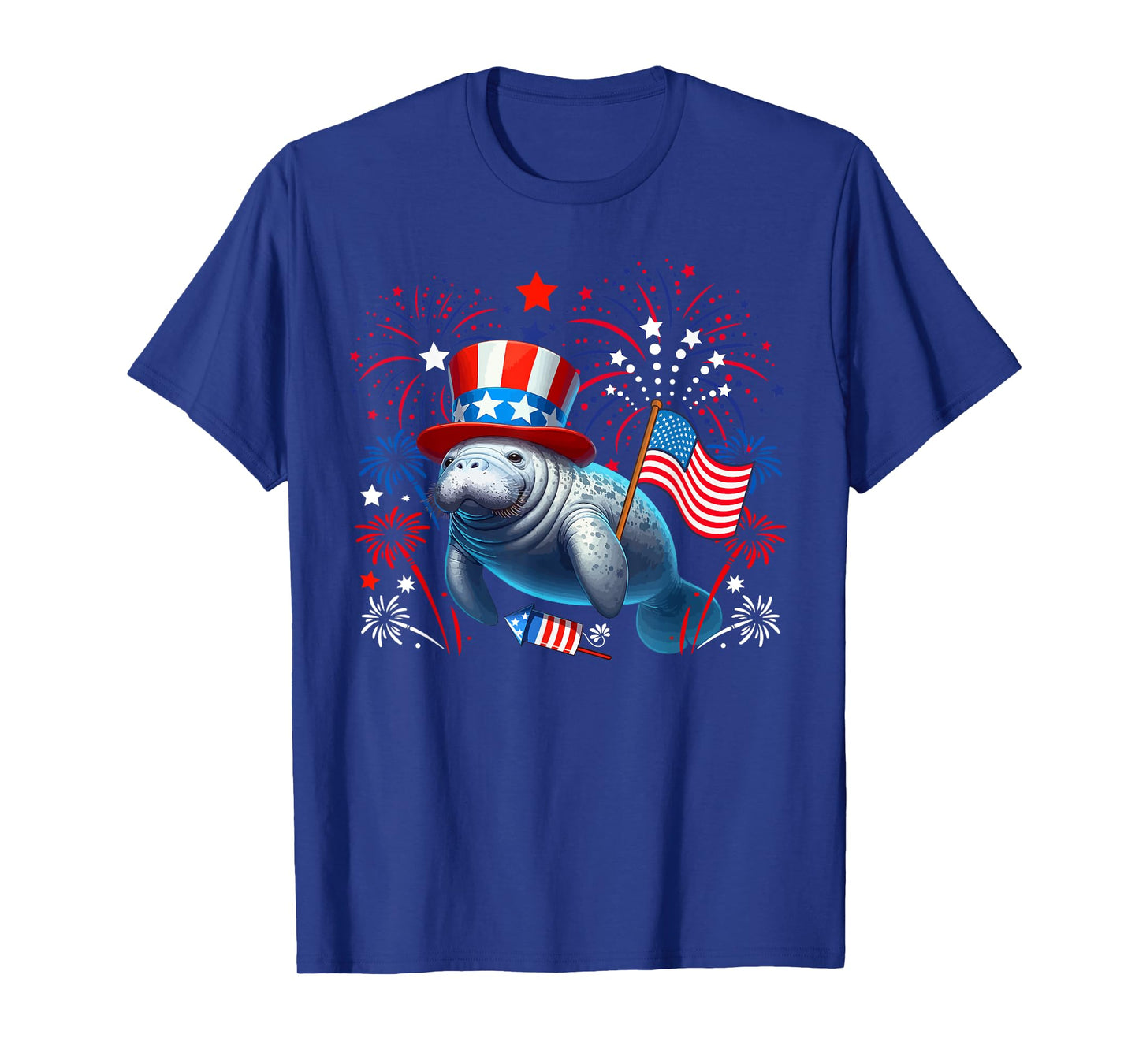 Manatee 4th July US Flag Fireworks Sea Animal Patriotic Team T-Shirt