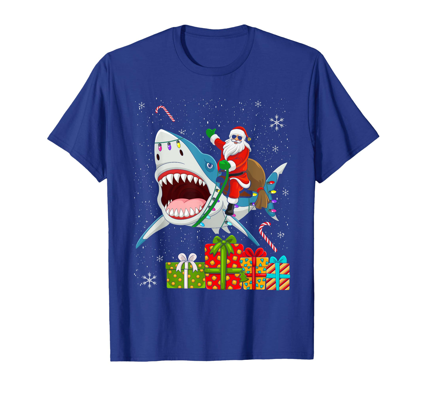 Santa Riding Shark Christmas Pajama Cute Ocean Animal X-Mas T-Shirt