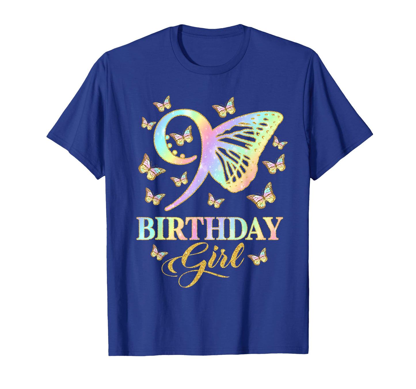 Butterfly 9th Birthday Outfit 9 Year Old Girl Kids Cute T-Shirt