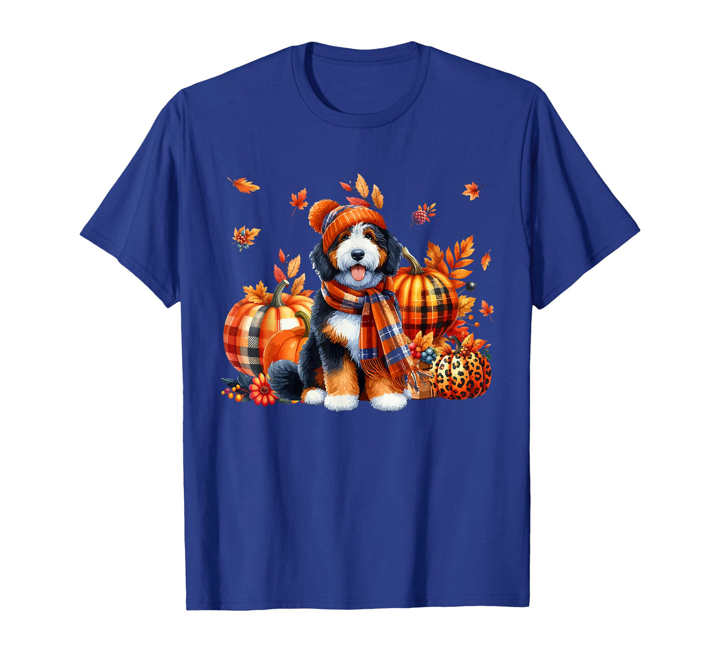 Bernedoodle Thanksgiving Leopard Pumpkins Fall Leaves Lover T-Shirt