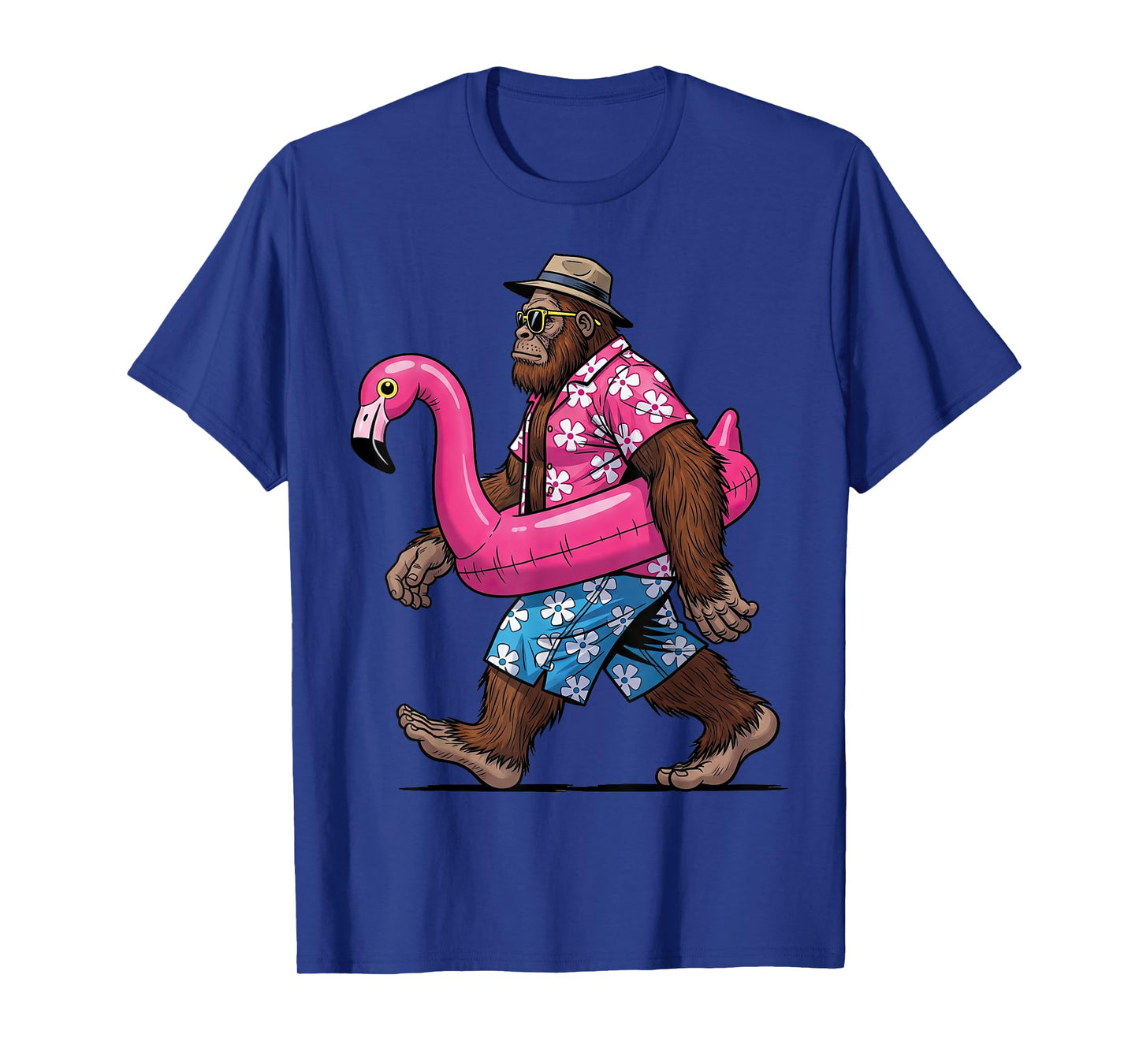 Bigfoot Flamingo Sasquatch Summer Pink Float Pool Party T-Shirt