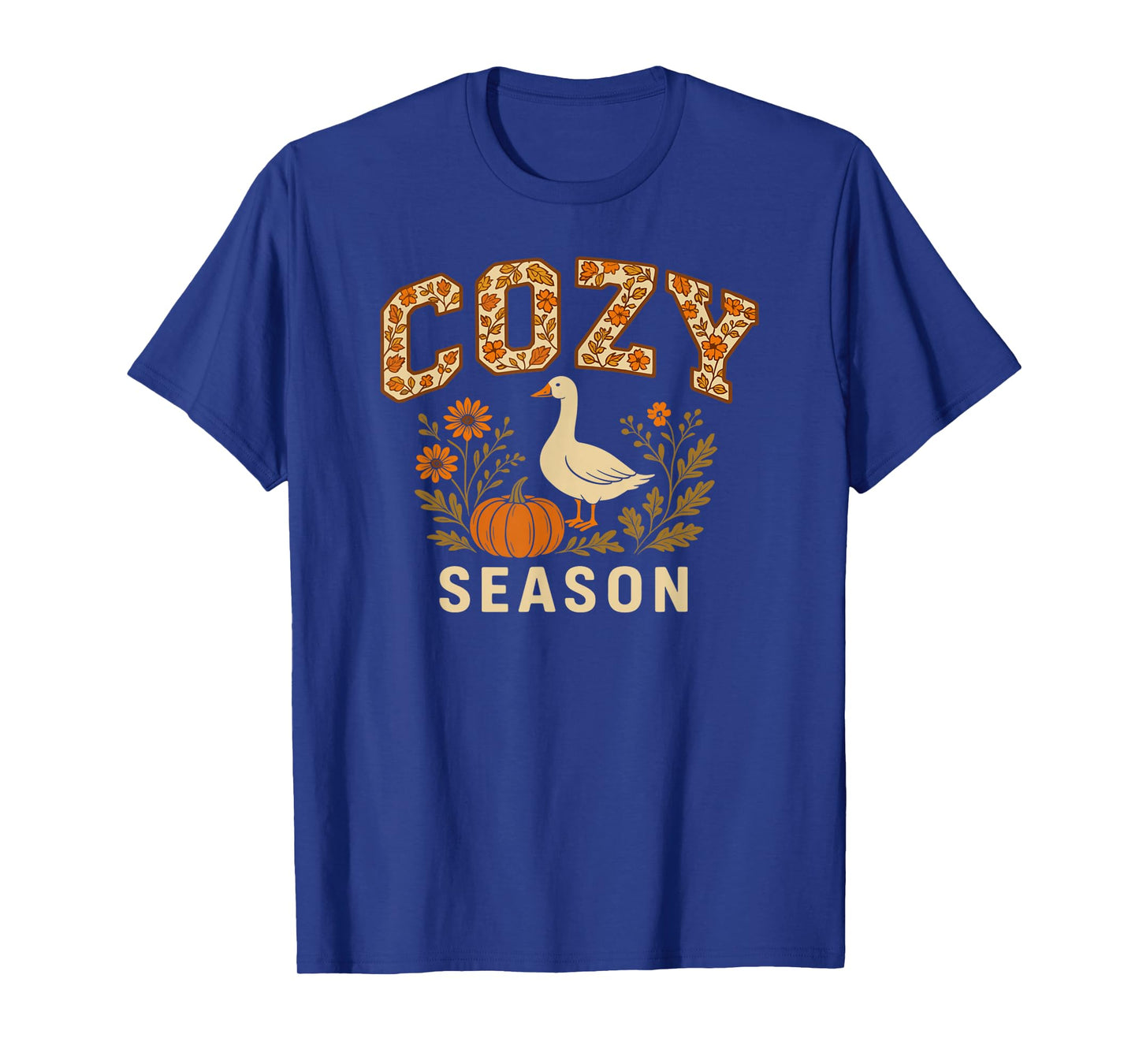 Cozy Season Goose Pumpkin Flowers Fall Vibes T-Shirt