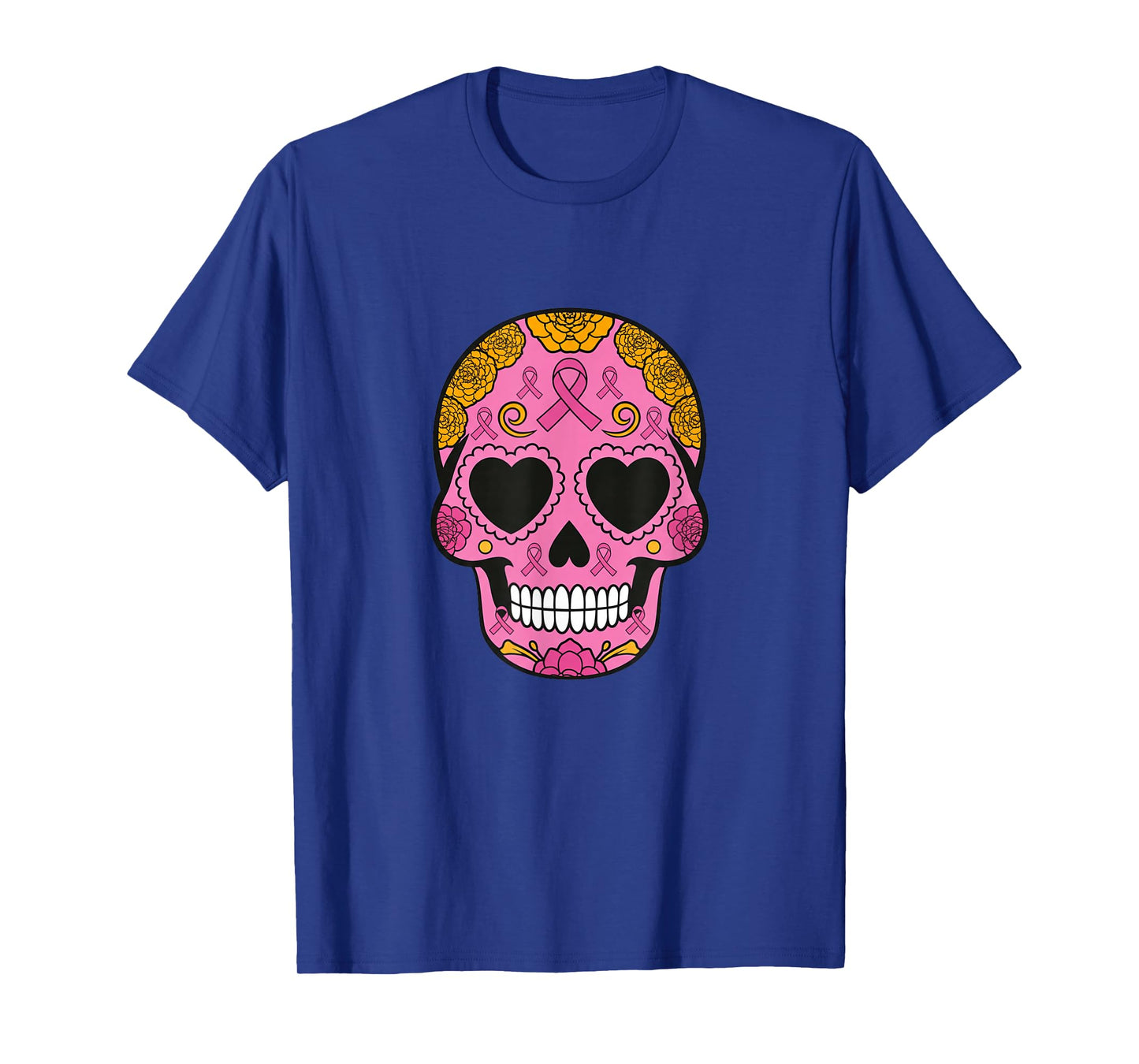 Sugar Skull Breast Cancer Awareness Pink Ribbon Calavera T-Shirt