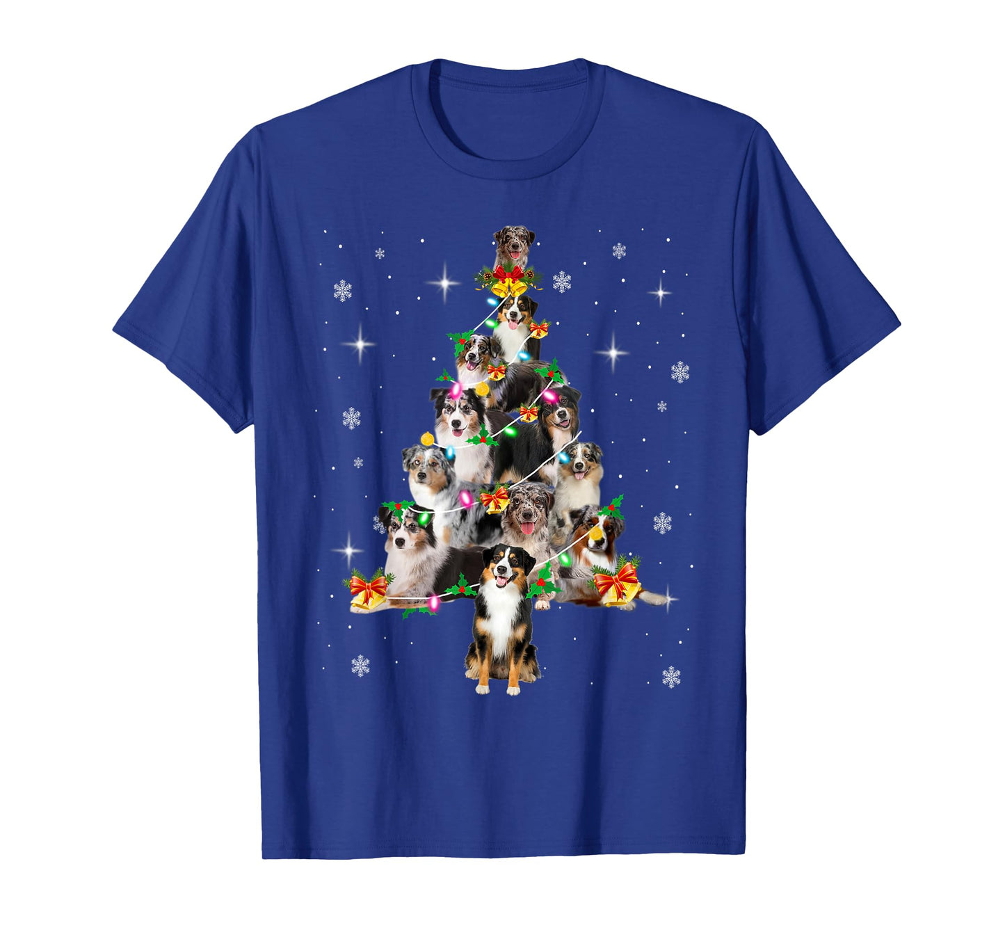 Miniature American Shepherd Christmas Tree Lights Pajama Dog T-Shirt