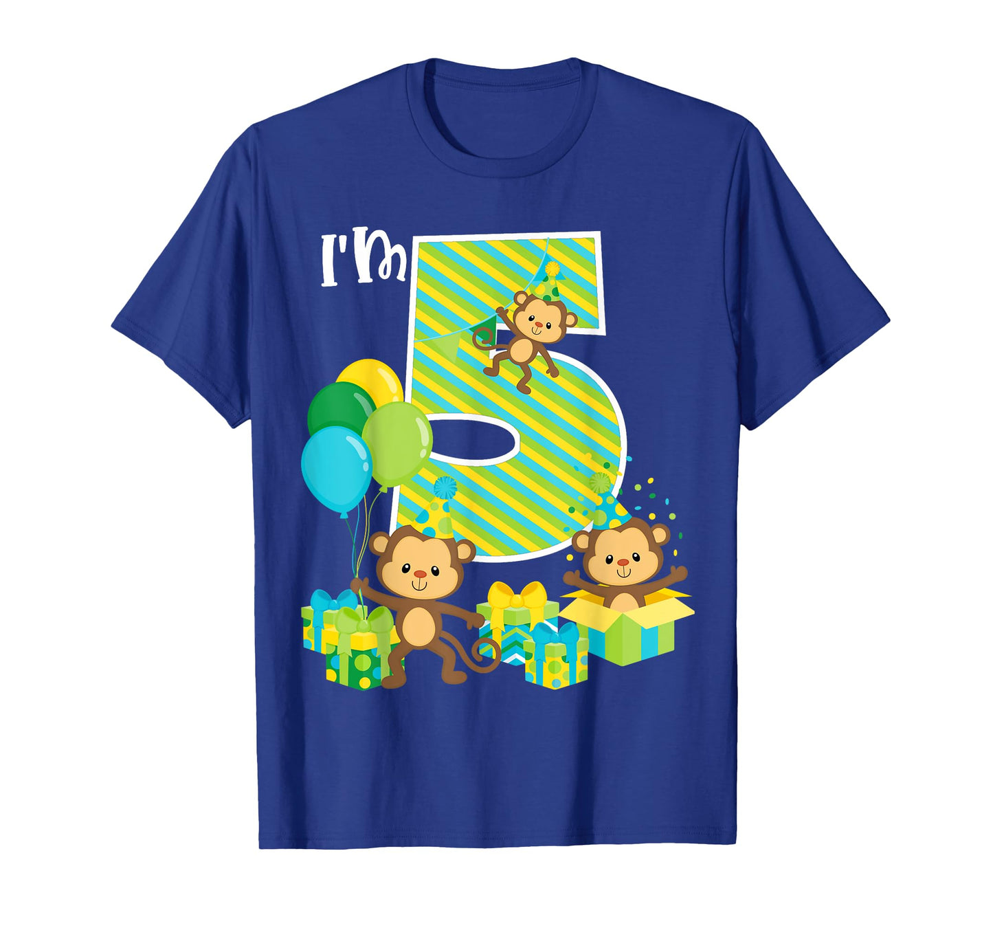 Birthday Monkey 5th Birthday Party Five Year Old Kid Toddler T-Shirt