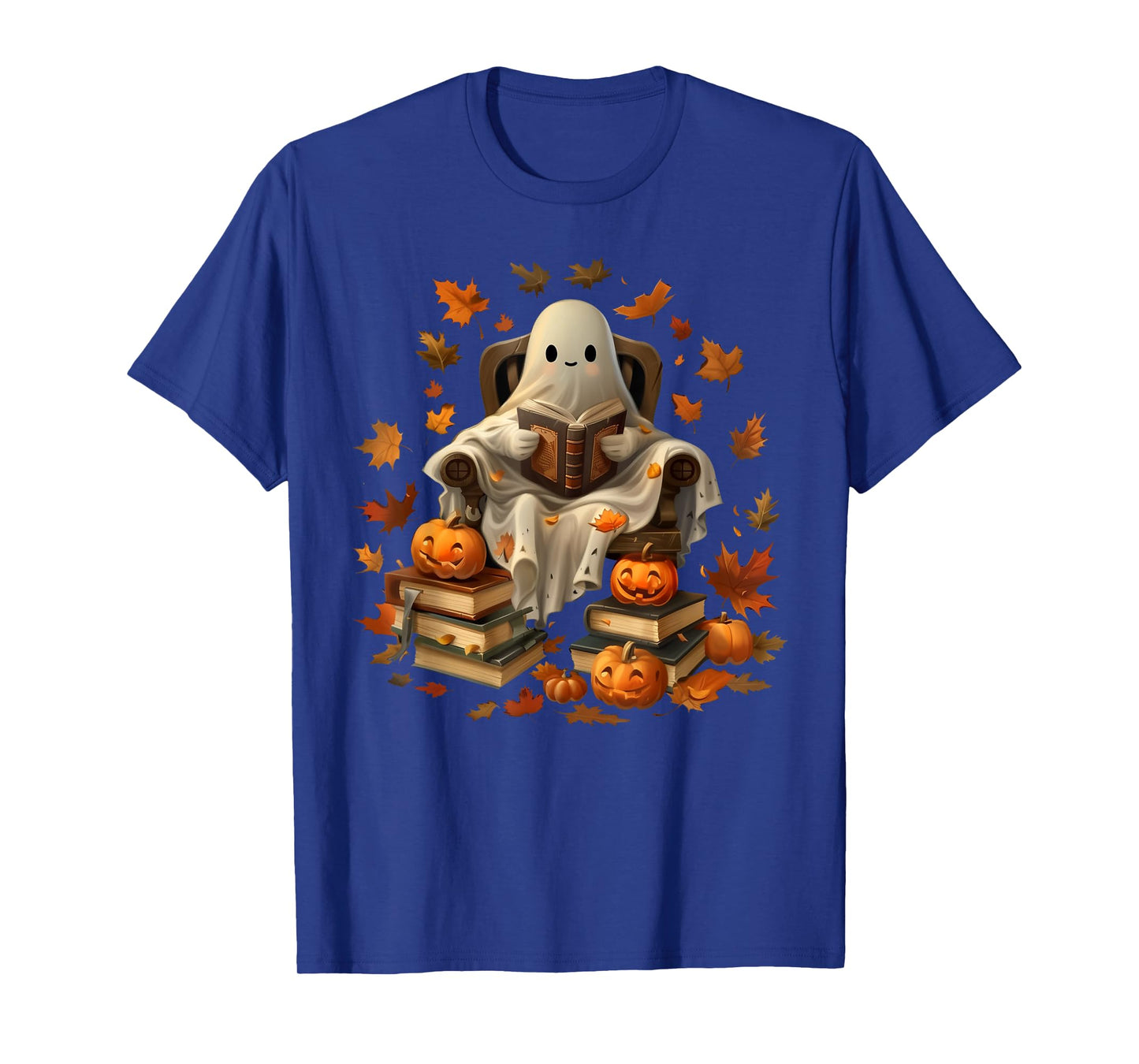 Vintage Ghost Book Reading Pumpkin Gothic Halloween Teachers Men Women Kids T-Shirt