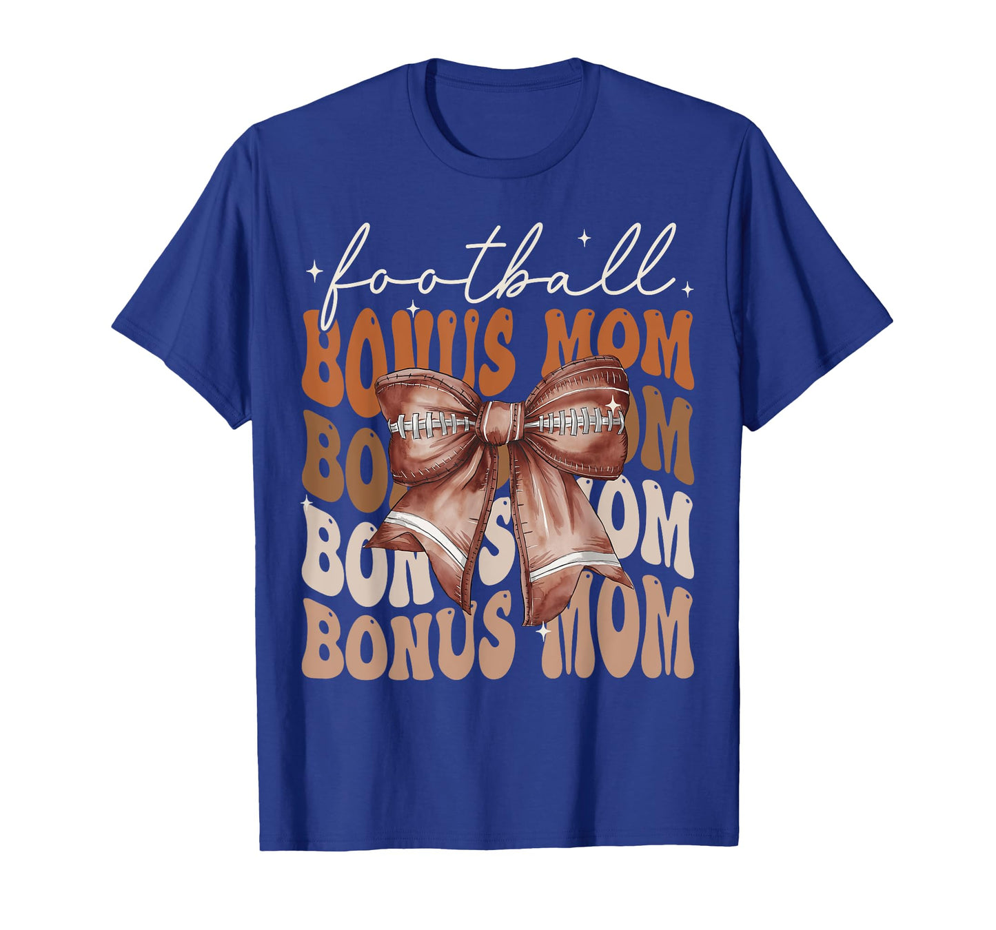 Football Bonus Mom American Football Coquette Bow Groovy T-Shirt