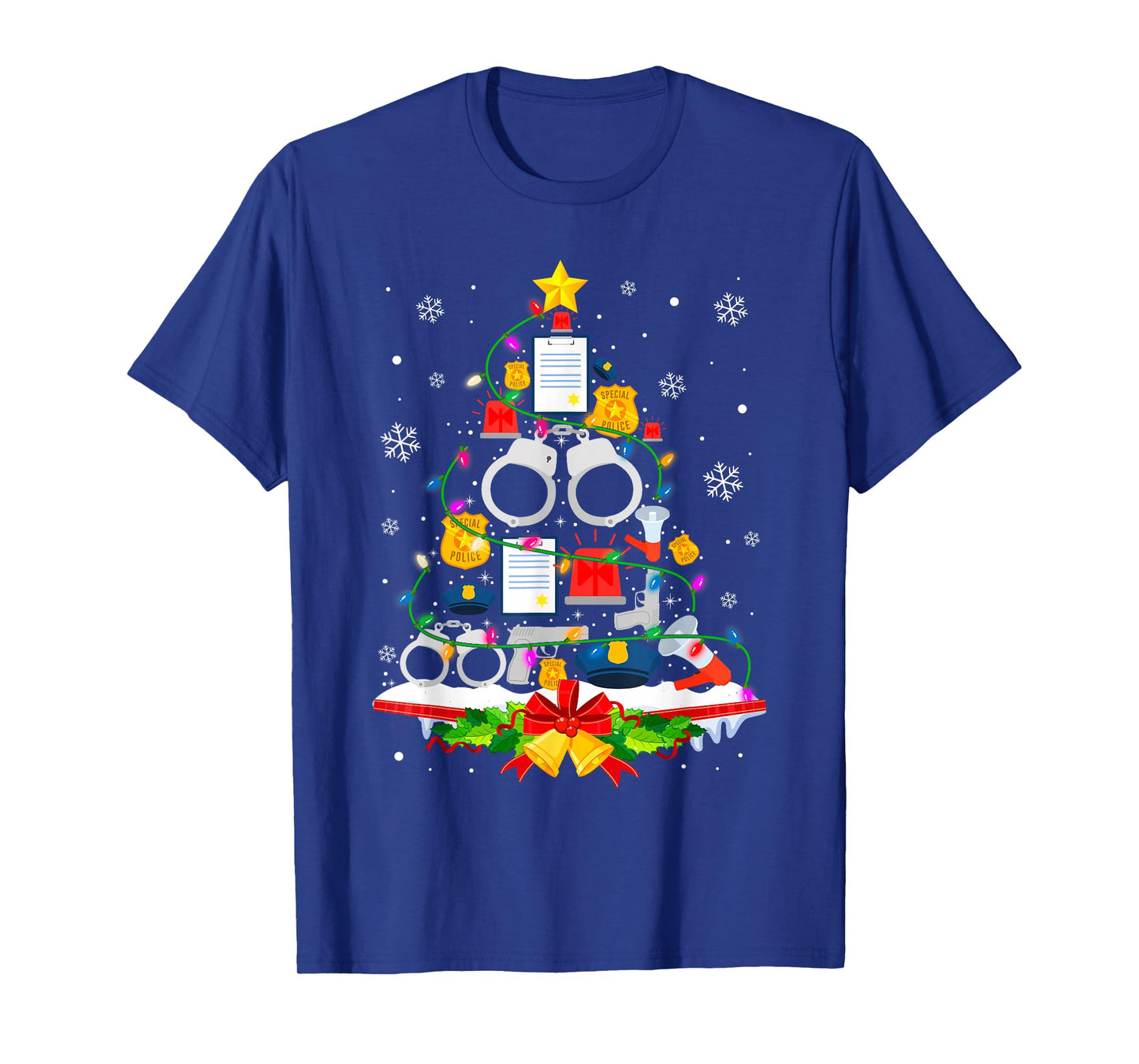 Police Christmas Tree Lights Funny Police Lover T-Shirt