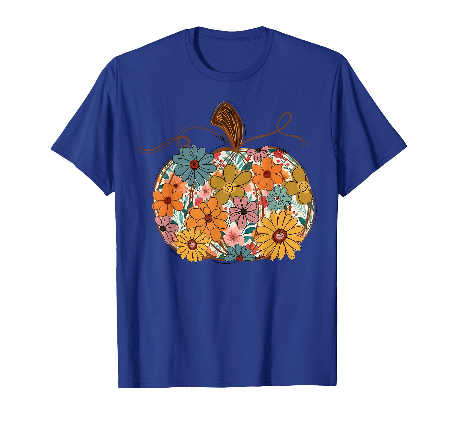 Pumpkin Floral Autumn Fall Season Wildflower Thanksgiving T-Shirt