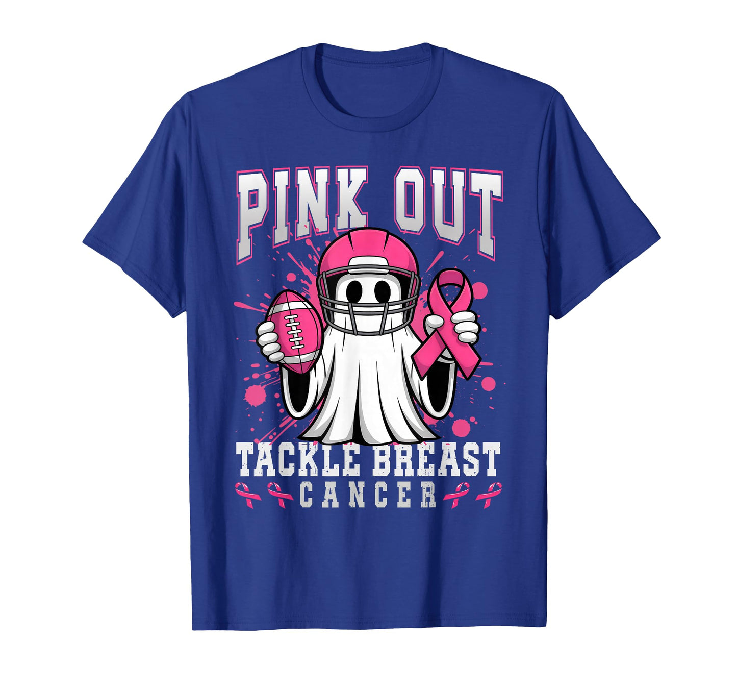 Cute Ghost Pink Out Tackle Breast Cancer Awareness Football T-Shirt
