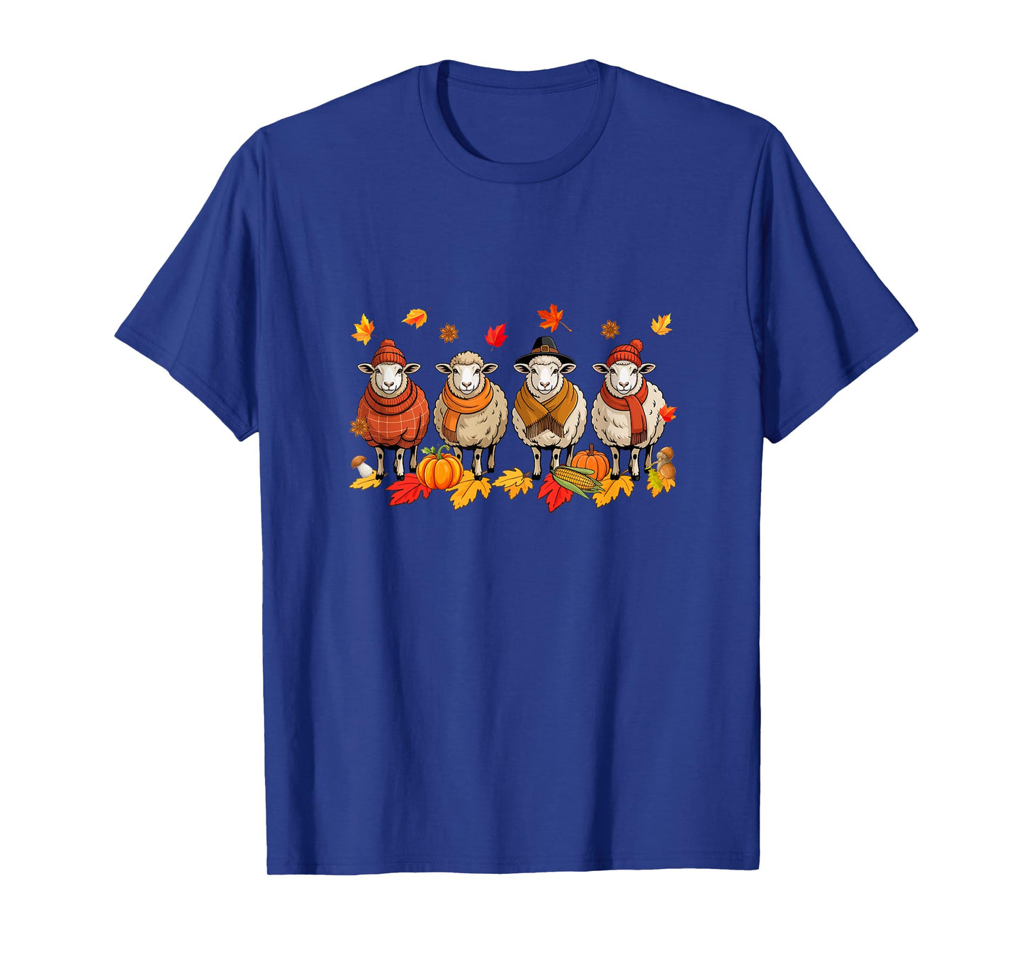 Group Sheeps Thanksgiving Fall Leaves Pumpkins Farmer T-Shirt