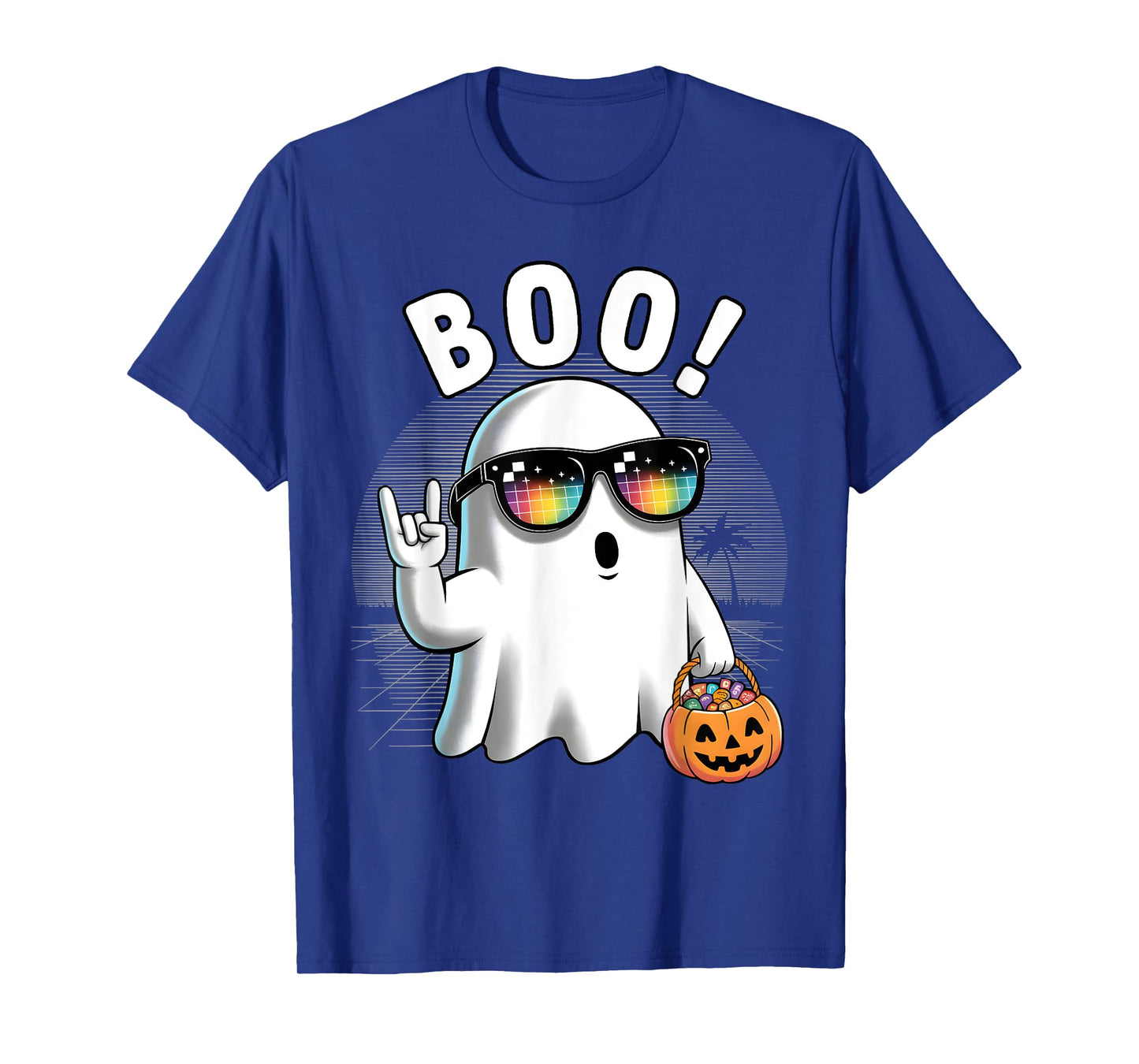Rock Ghost Retro Halloween Pumpkin Funny Boo T-Shirt
