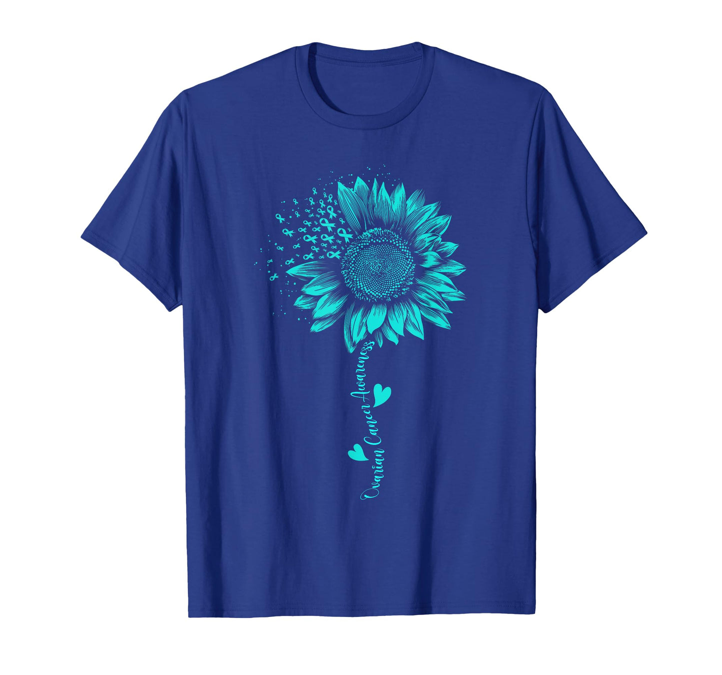 Ovarian Cancer Awareness Sunflower Teal Ribbon Warriors T-Shirt