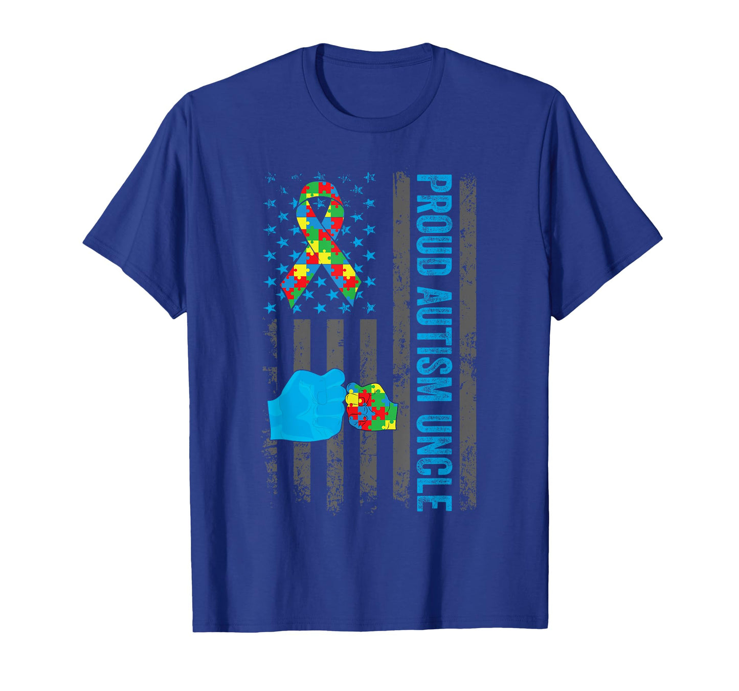 Proud Autism Uncle American Flag Autism Awareness Uncle Men T-Shirt