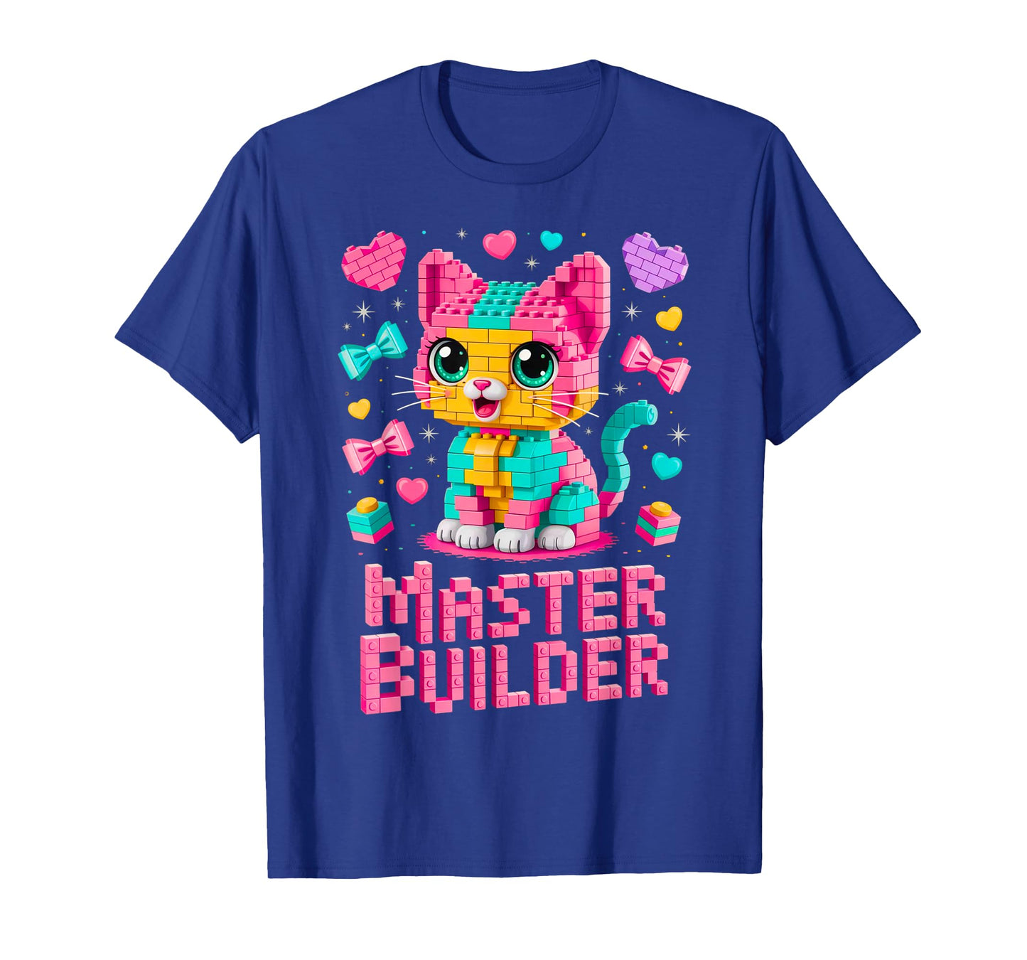 Master Builder Cat Lover Building Bricks Blocks Kids Girls T-Shirt