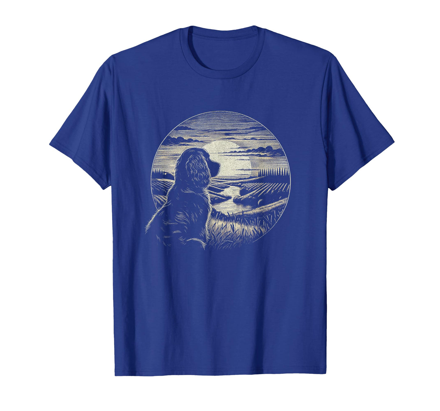 Vintage Boykin Spaniel Dog Retro Sunset Scene Art Design T-Shirt