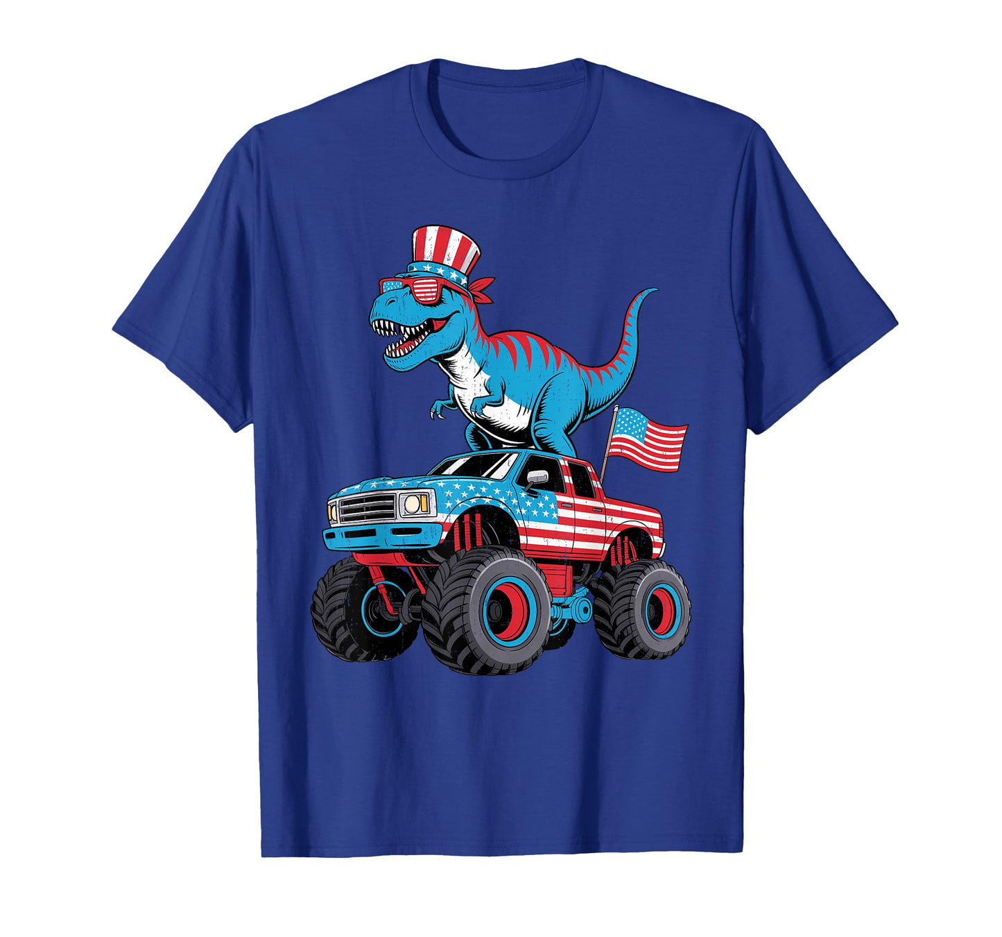 Funny 4th of July T Rex Monster Truck USA Flag For Kids Boys T-Shirt