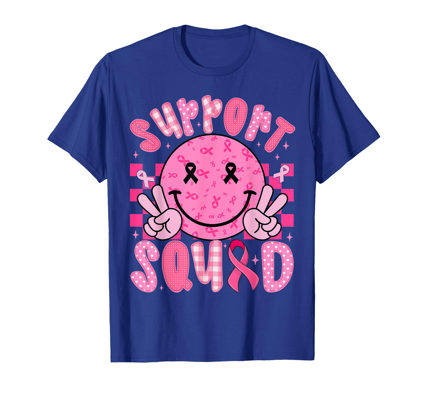 Support Squad Breast Cancer Awareness Pink Ribbon Smile Face T-Shirt