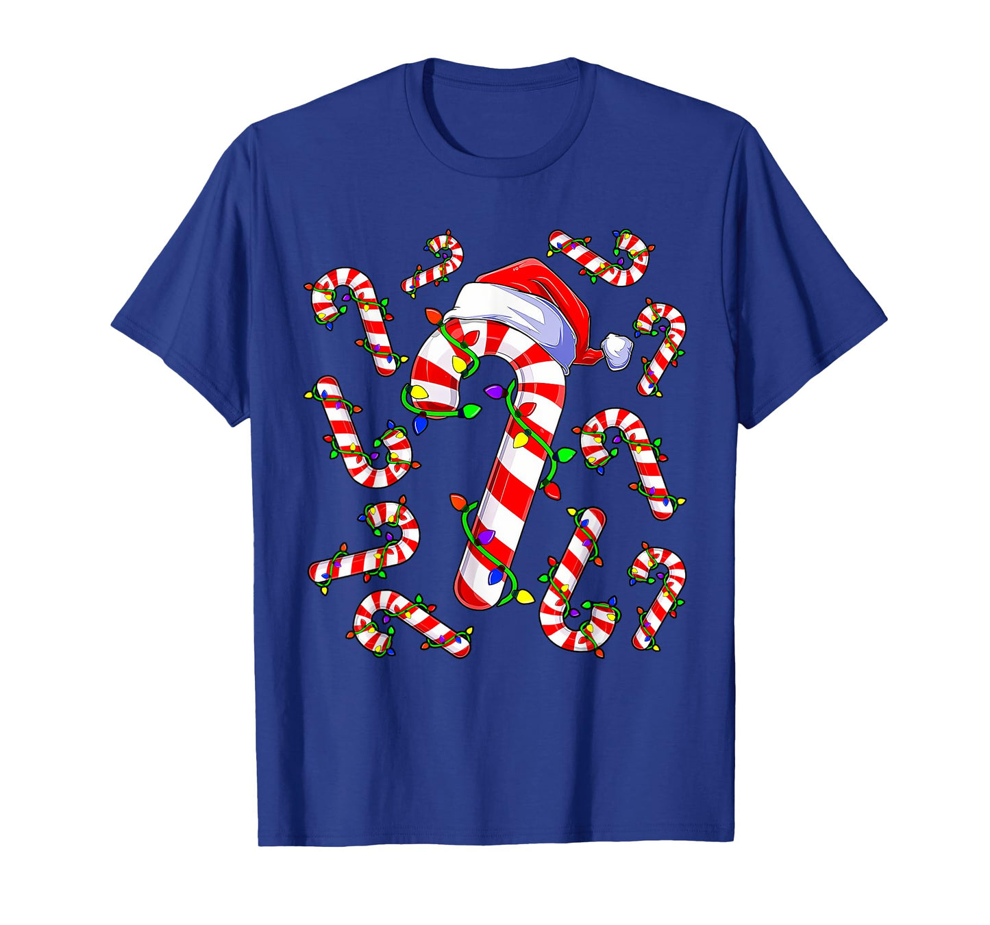 Red and White Christmas Candy Cane Santa Lights Christmas T-Shirt