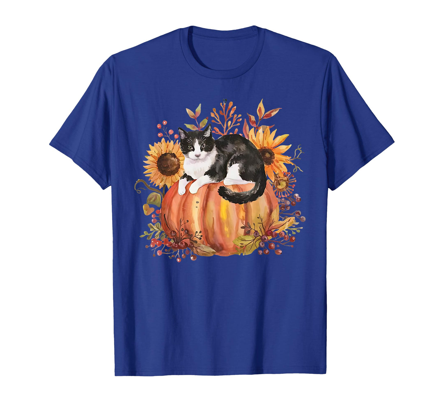 Fall Pumpkin Tuxedo Cat Sunflower Thanksgiving Spooky Season T-Shirt
