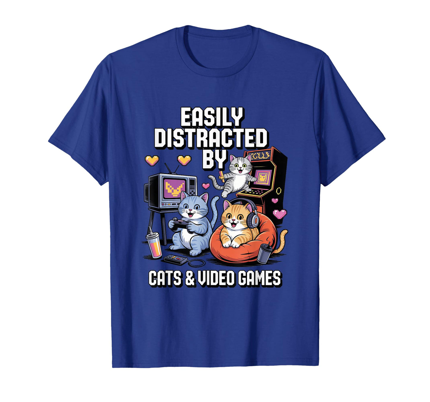 Easy to Distract by Cats and Video Games for Men and Children T-Shirt