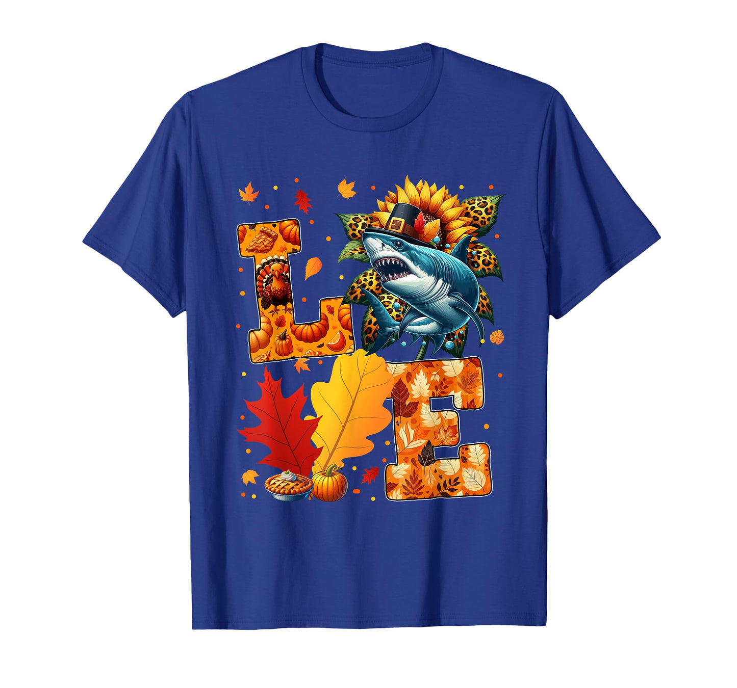 LOVE Thanksgiving Shark Fall Leaves Sunflower Sea Animals T-Shirt