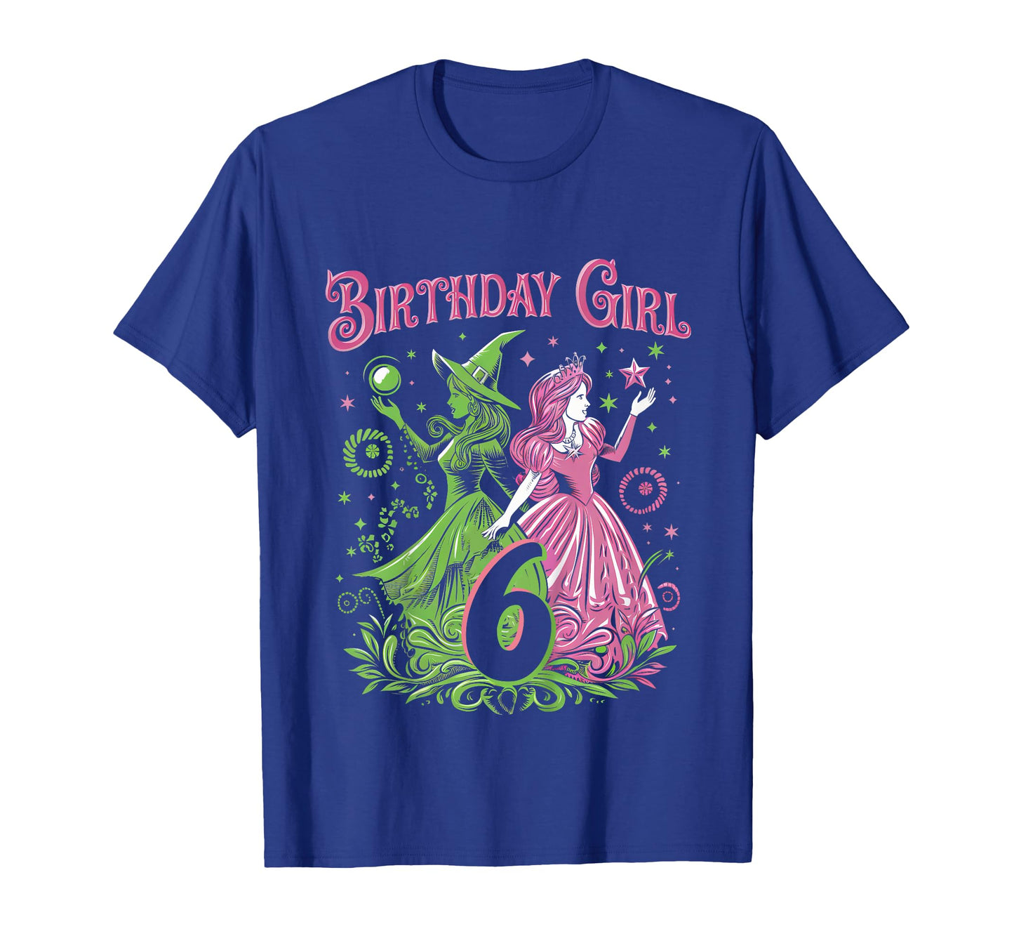 Kids 6th Birthday Witch Pink And Green 6 Years Old Birthday Girls T-Shirt