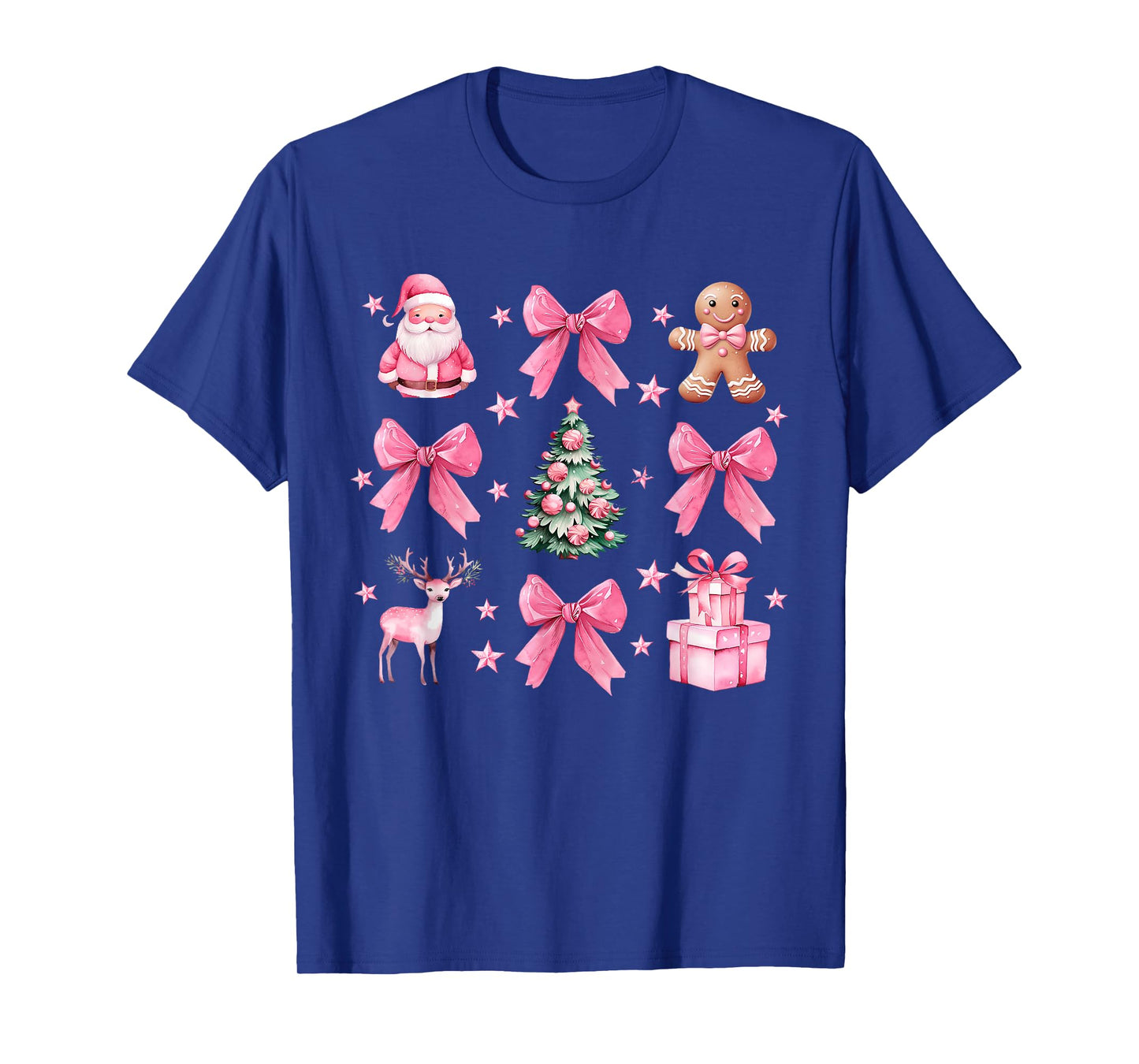 Cute Coquette Bow Pink Christmas Tree Santa Gingerbread Xmas T-Shirt