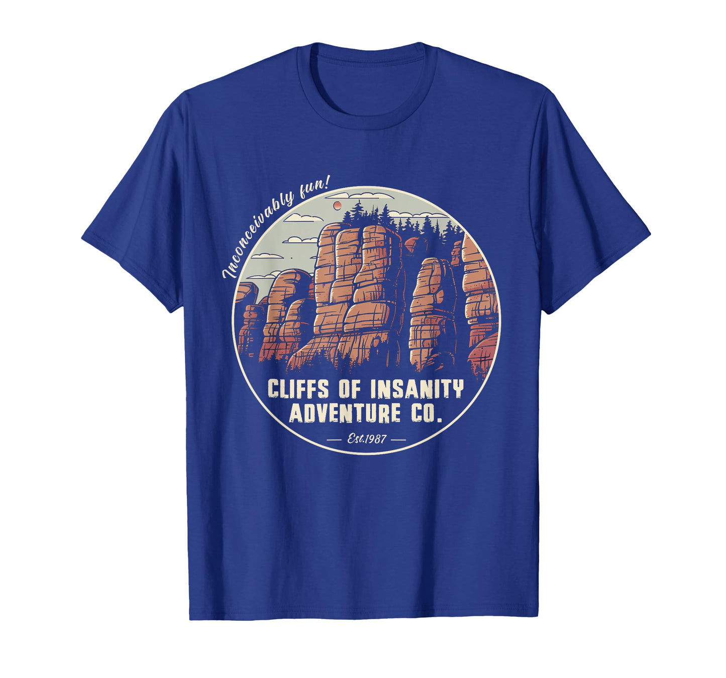 Volimty Shop Cliffs Of Vintage Movies Mountains Funny Costume Insanitys T-Shirt, Small, Black