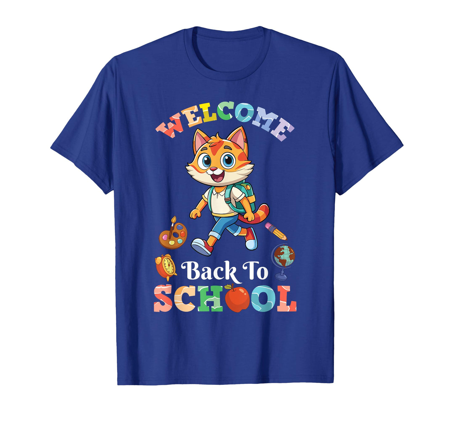 Cute Cat Student With Backpack Welcome Back To School Day T-Shirt