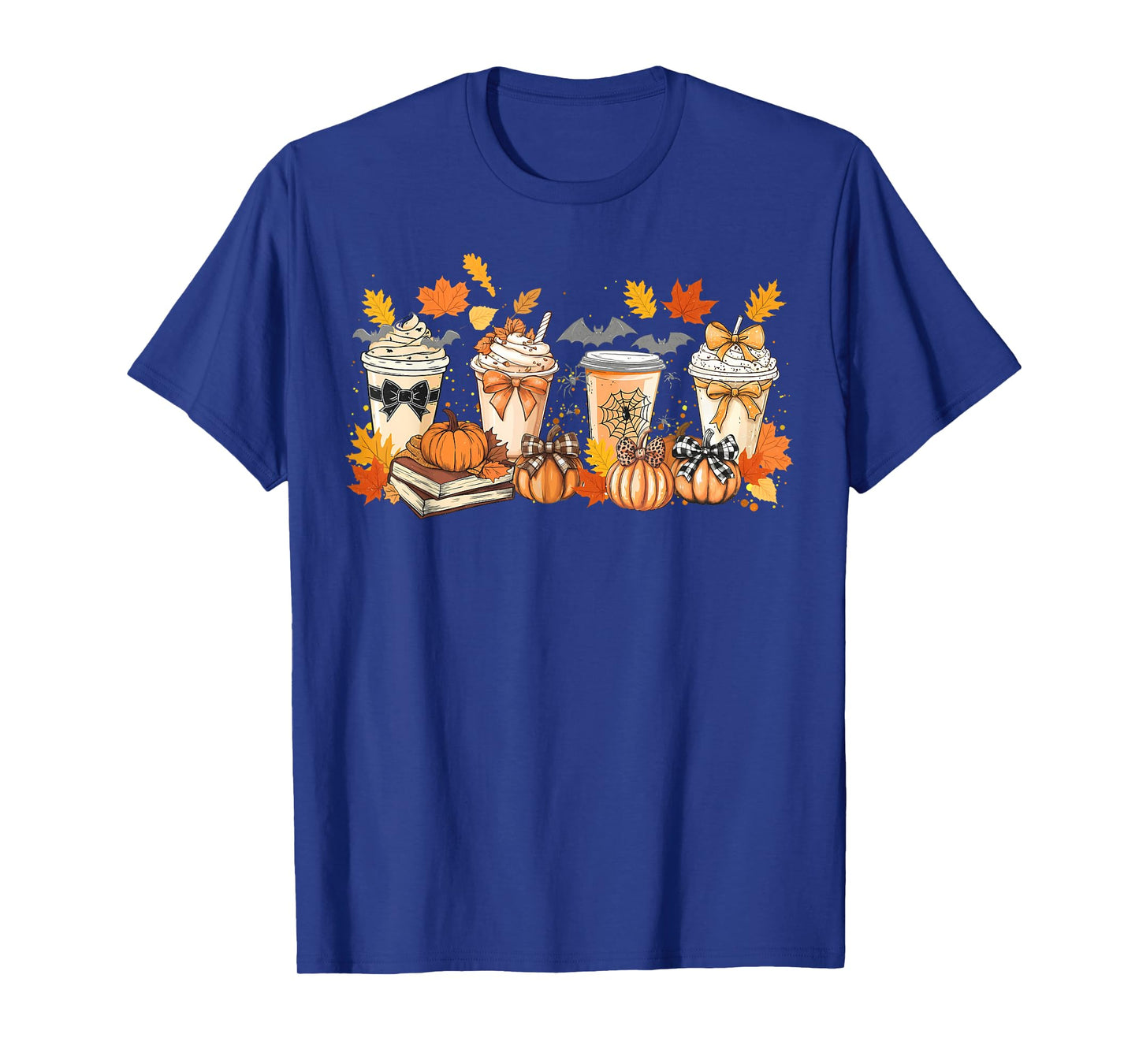 Fall Pumpkin Spice Coffee Latte Bow Book Lover Spooky Season T-Shirt