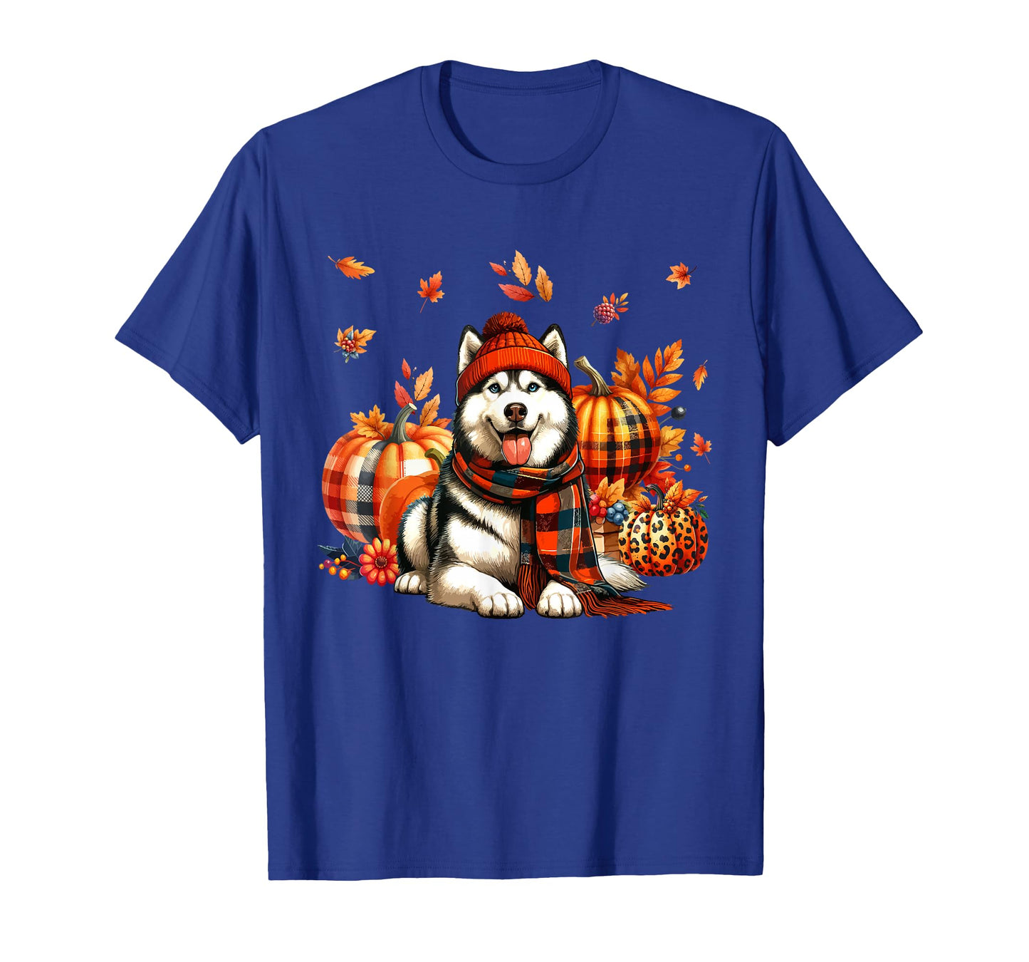 Husky Thanksgiving Leopard Pumpkins Fall Leaves Lover T-Shirt