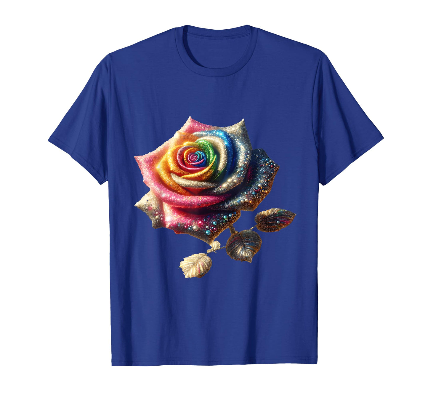Fantasy Cute Bejeweled Rainbow Rose T-Shirt