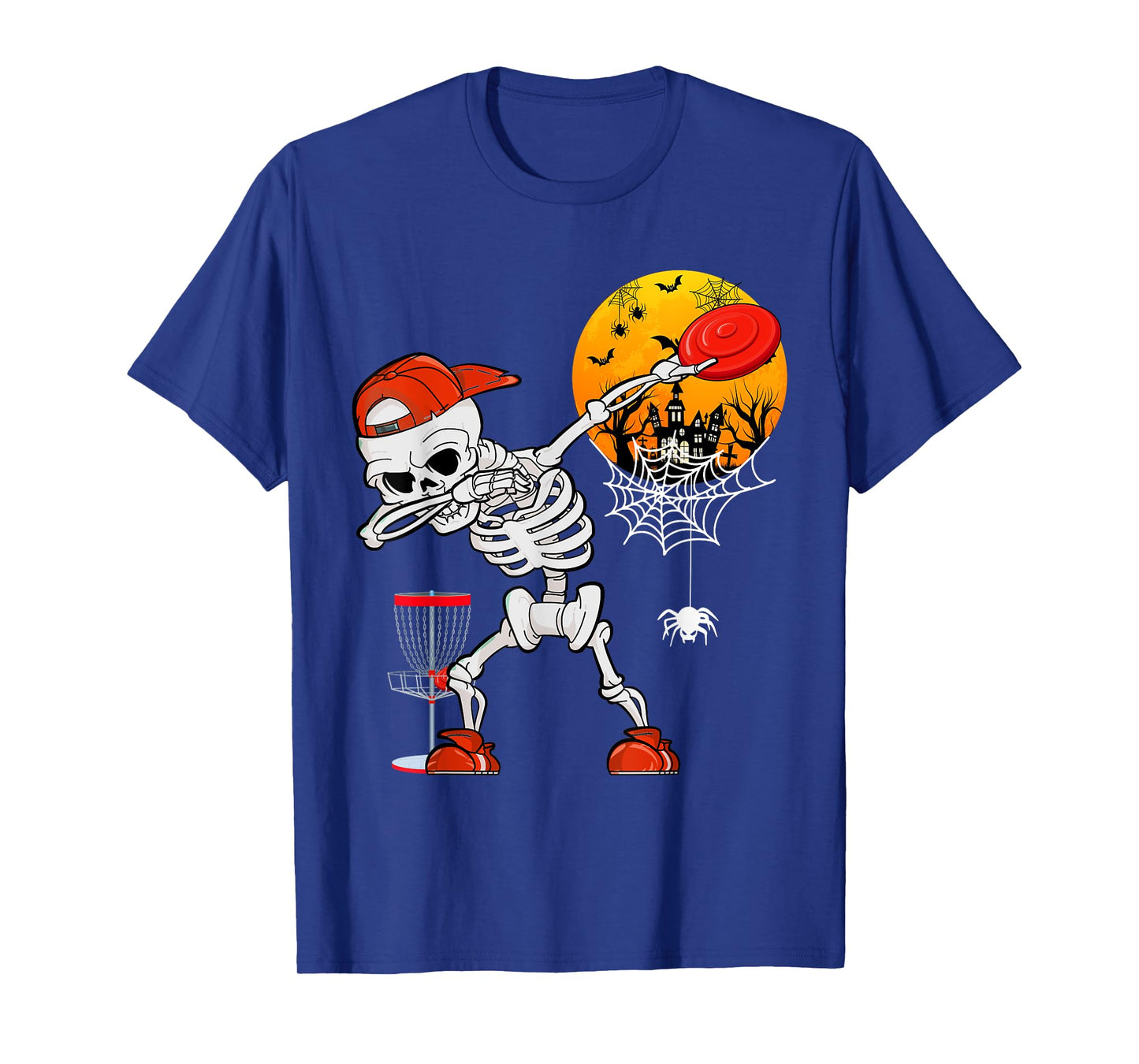 Dabbing Skeleton Playing Disc Golf Halloween Player Coach T-Shirt