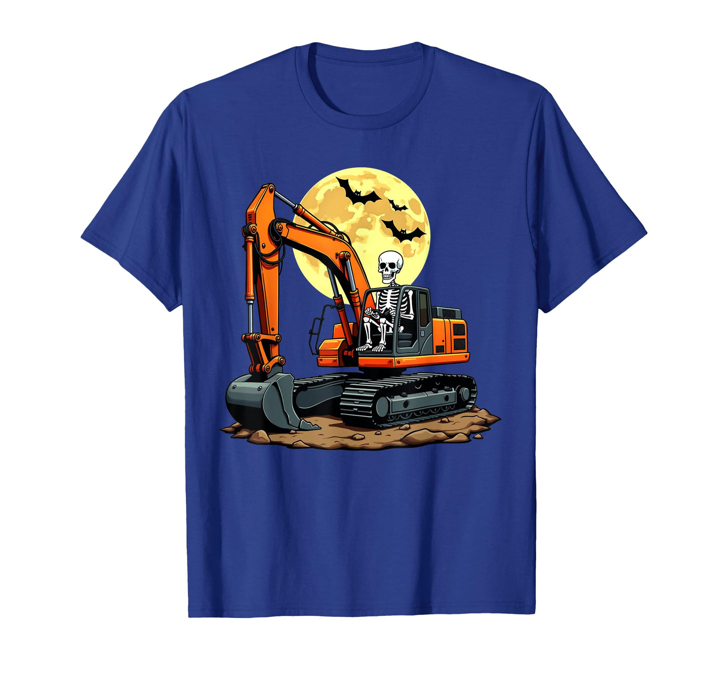 Funny Skeleton Driving Excavator Halloween Construction Kids T-Shirt