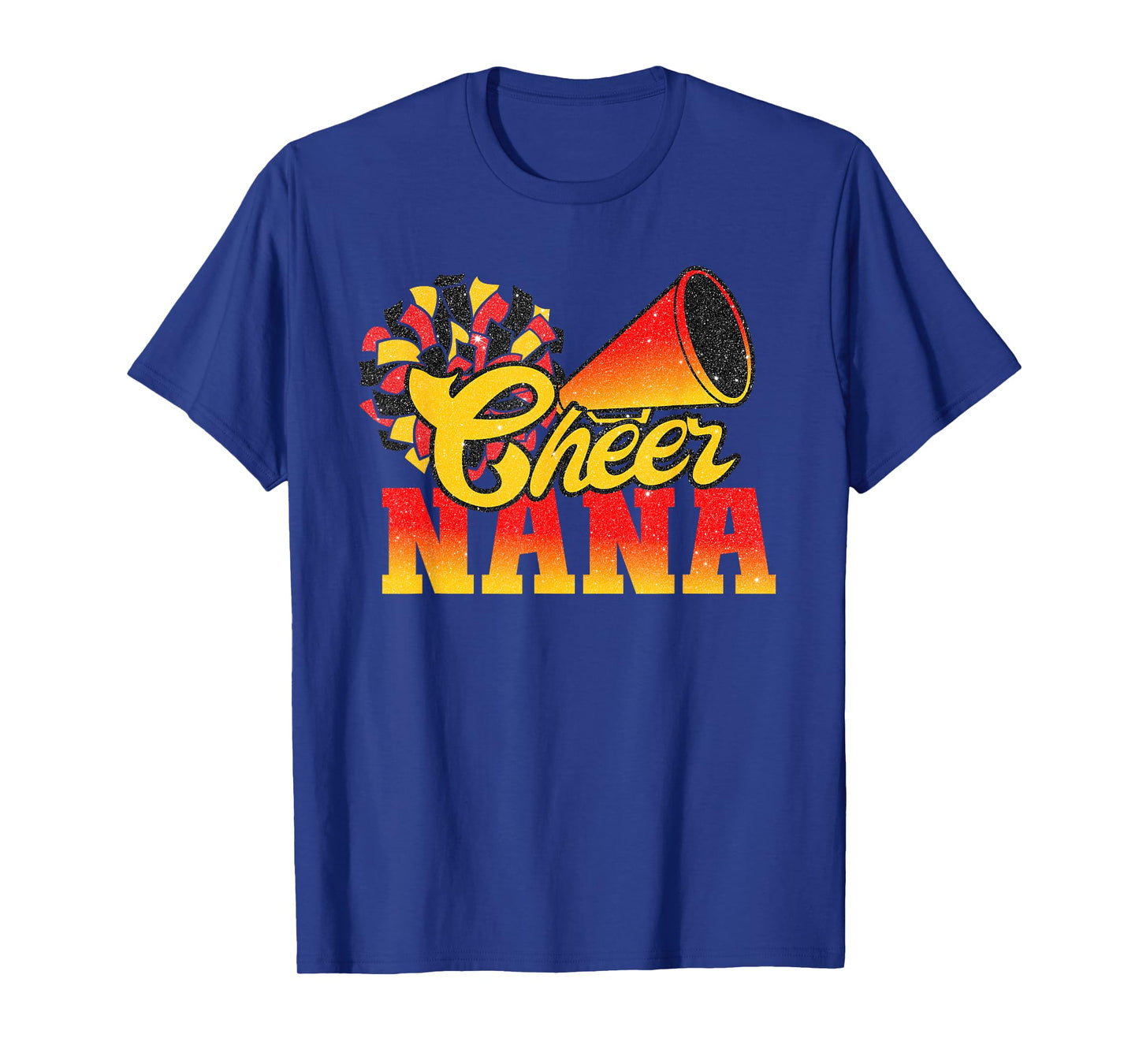 Cheer Nana Biggest Fan Cheerleader Orange Red Gold Pom Pom T-Shirt