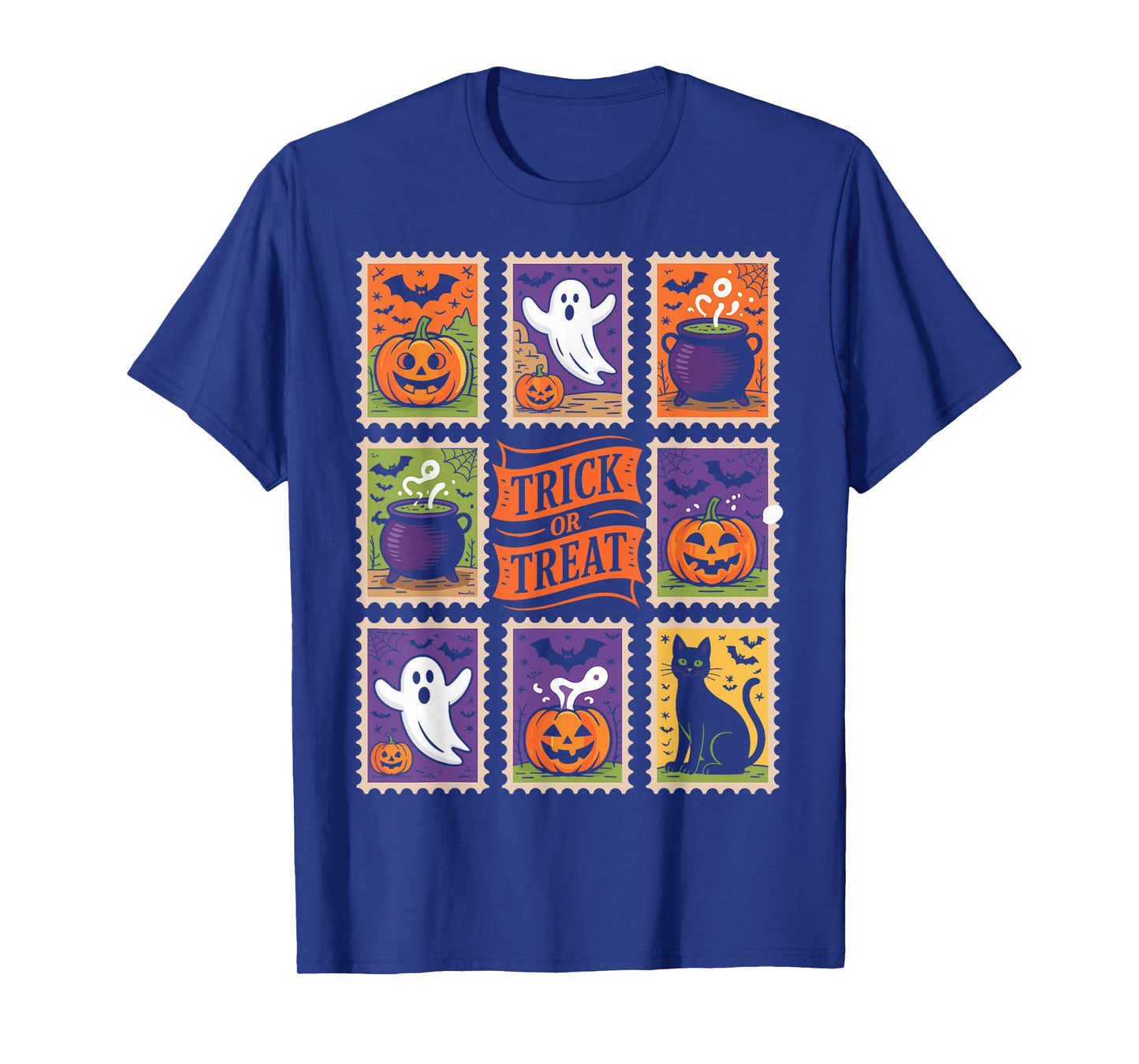 Retro Halloween Stamp Icons Funny Halloween Cat Ghost Stamp T-Shirt