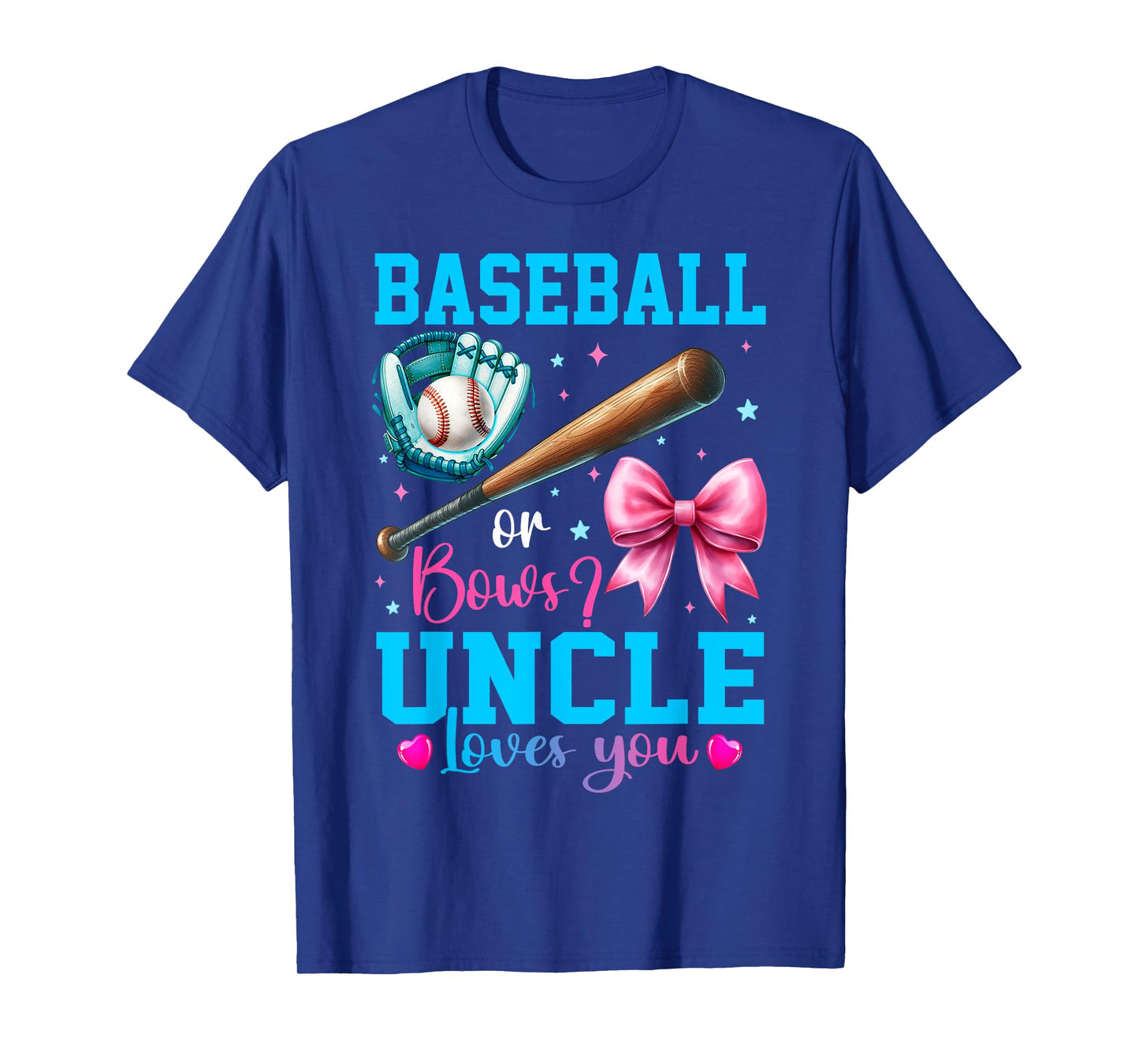 Baseball or Bows Uncle Loves You Gender Reveal Baby Party T-Shirt