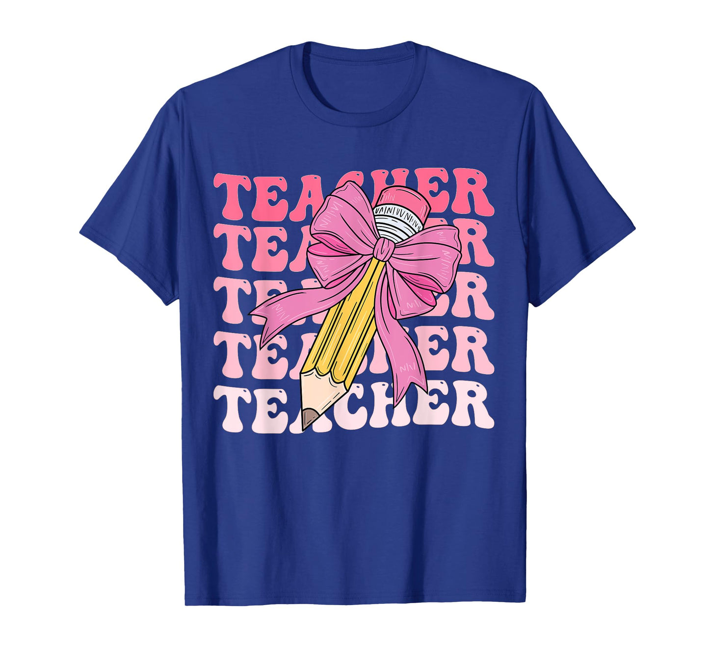 Teacher Pencil Back To School Groovy Pink Teacher First Day Men Women Girls Kids T-Shirt