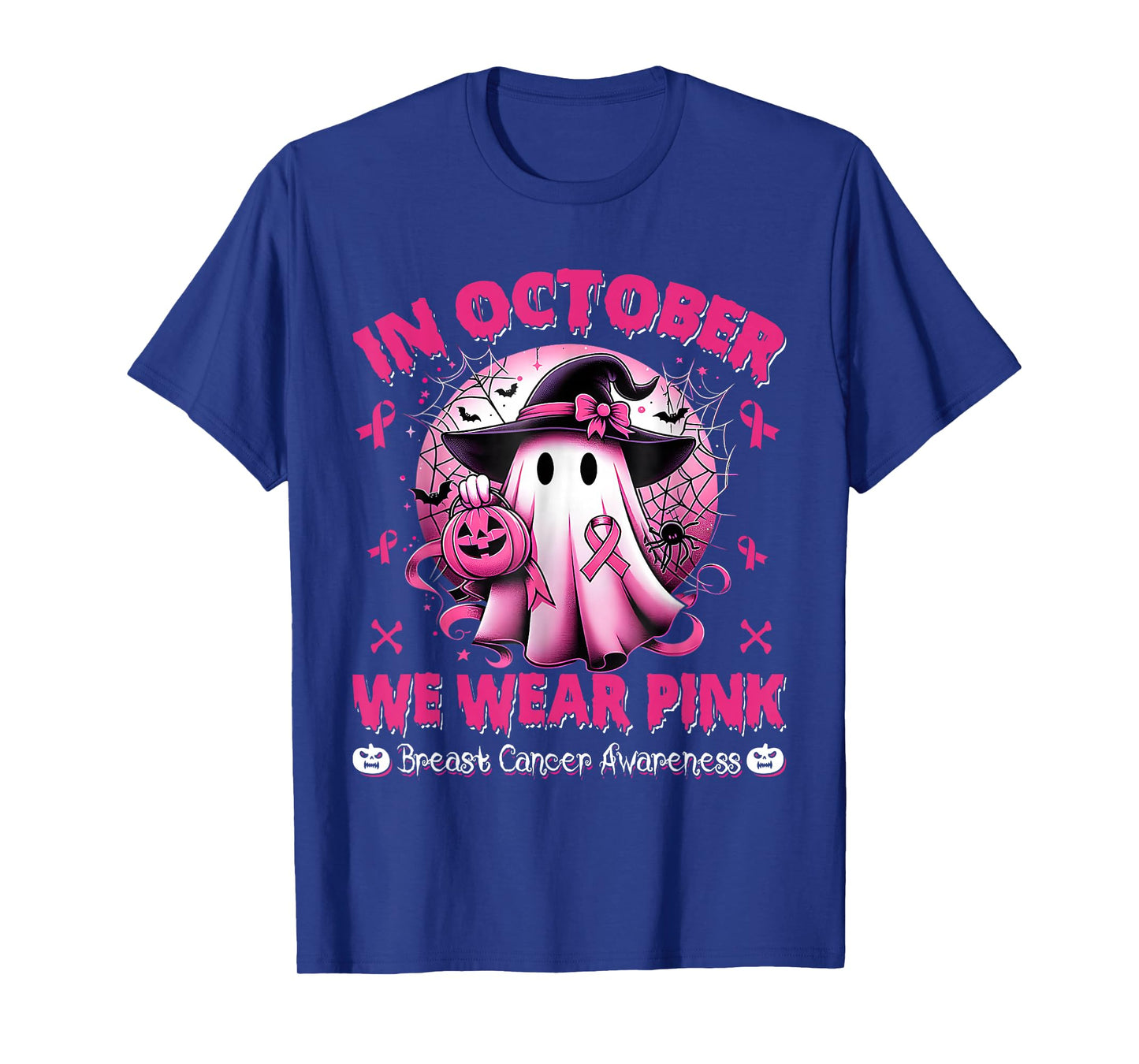 in October We Wear Pink Shirt Ghost Breast Cancer Awareness T-Shirt