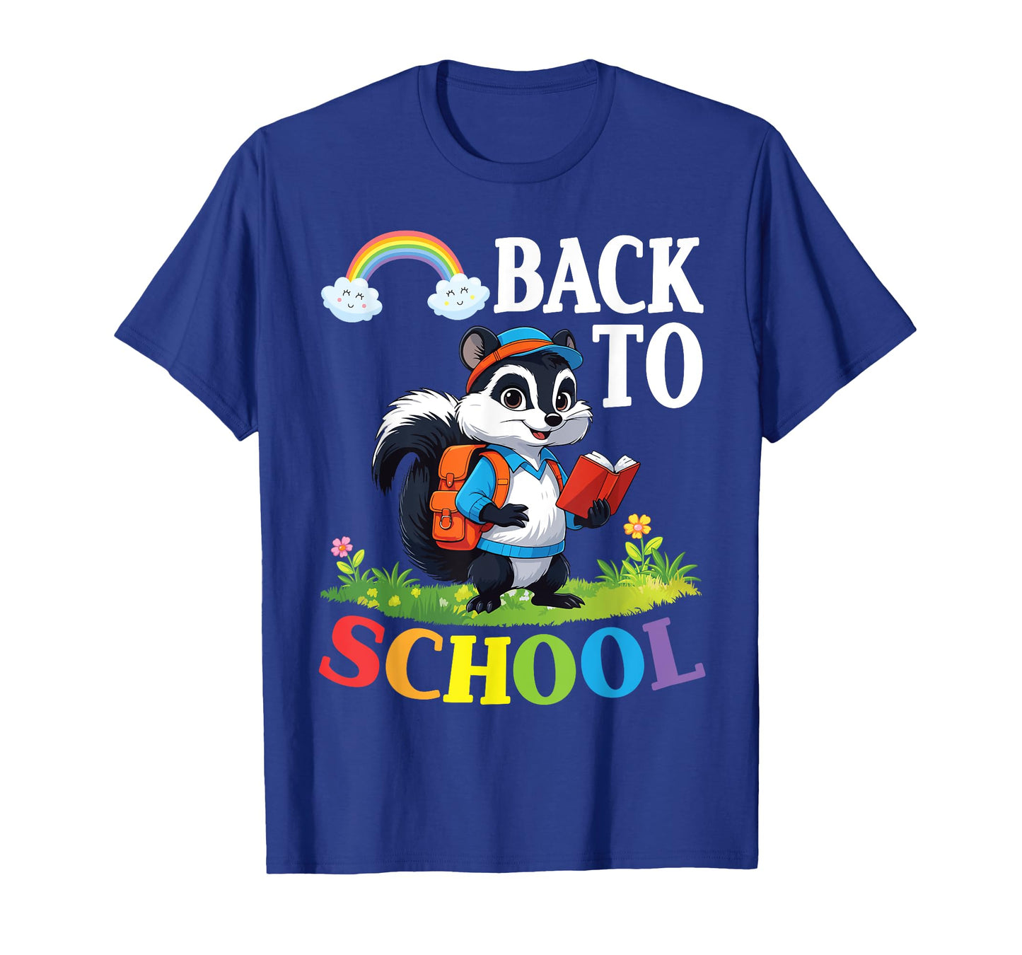 Skunk Student Wearing Backpack Reading Book Back To School T-Shirt