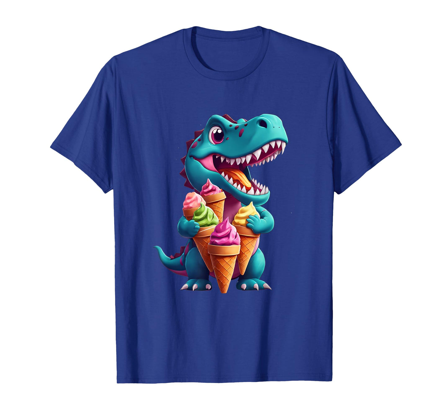 T-Rex Dinosaur Eating Ice Cream Cone Party Men Women Kids T-Shirt