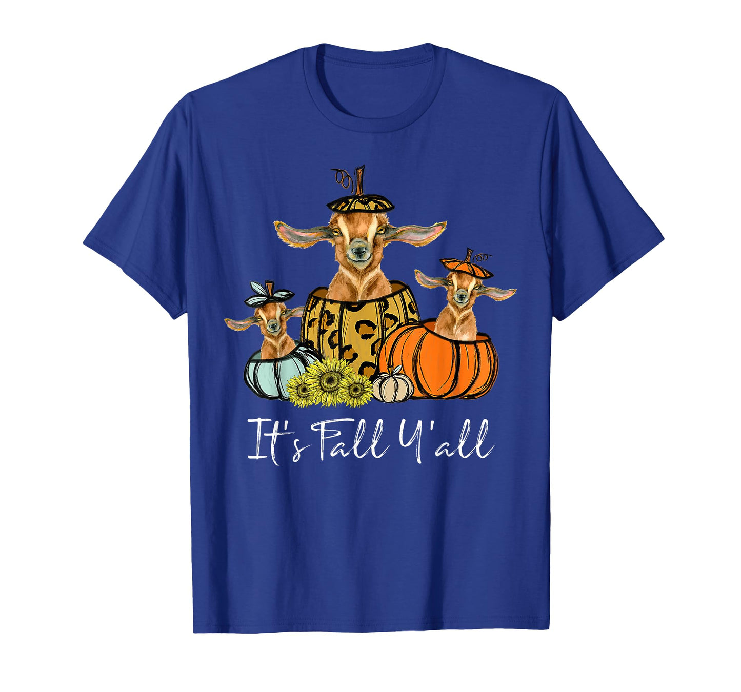 It's Fall Y'all Goat Animal Leopard Pumpkin Falling Autumn T-Shirt